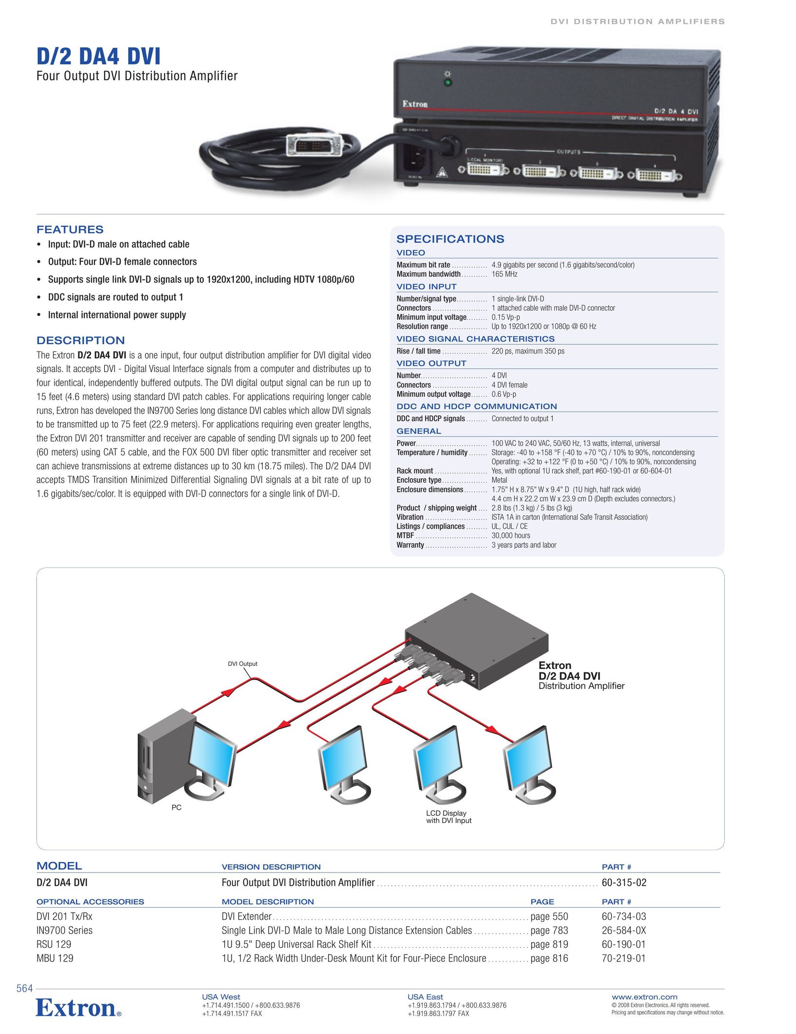 Extron electronic D/2 DA4 DVI Stereo Amplifier User Manual