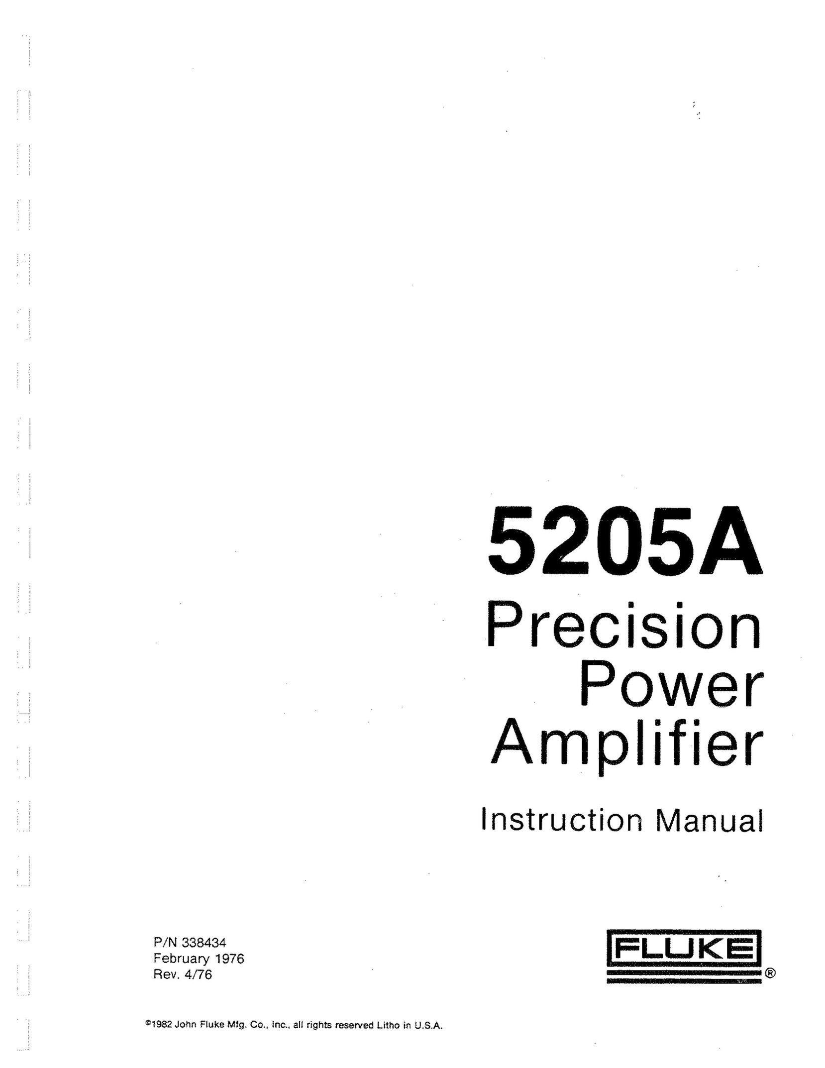 Fluke 5205A Stereo Amplifier User Manual