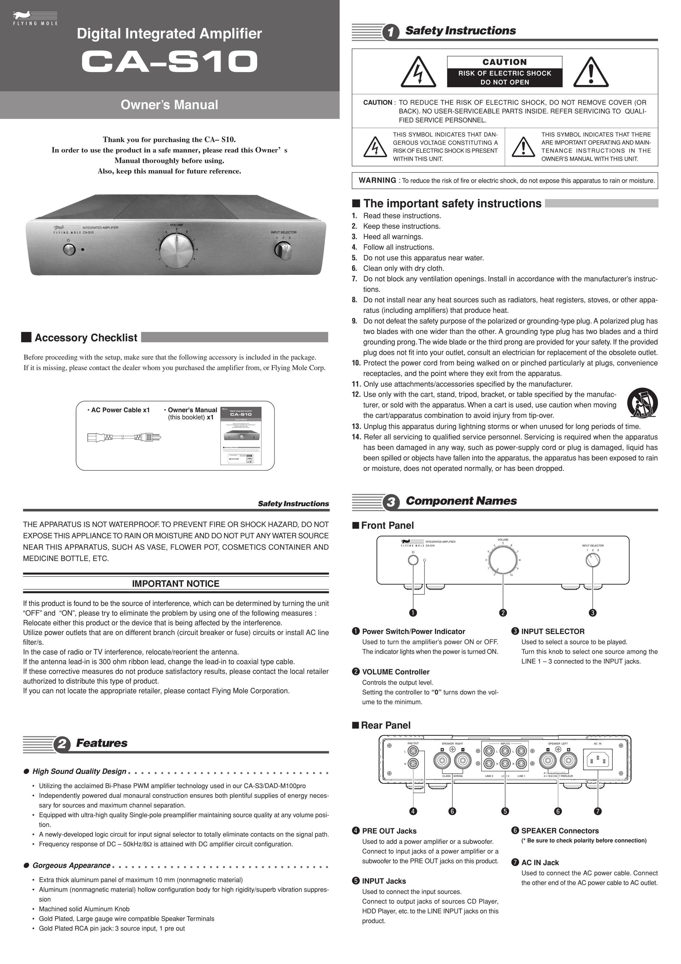 Flying Mole CAS10 Stereo Amplifier User Manual