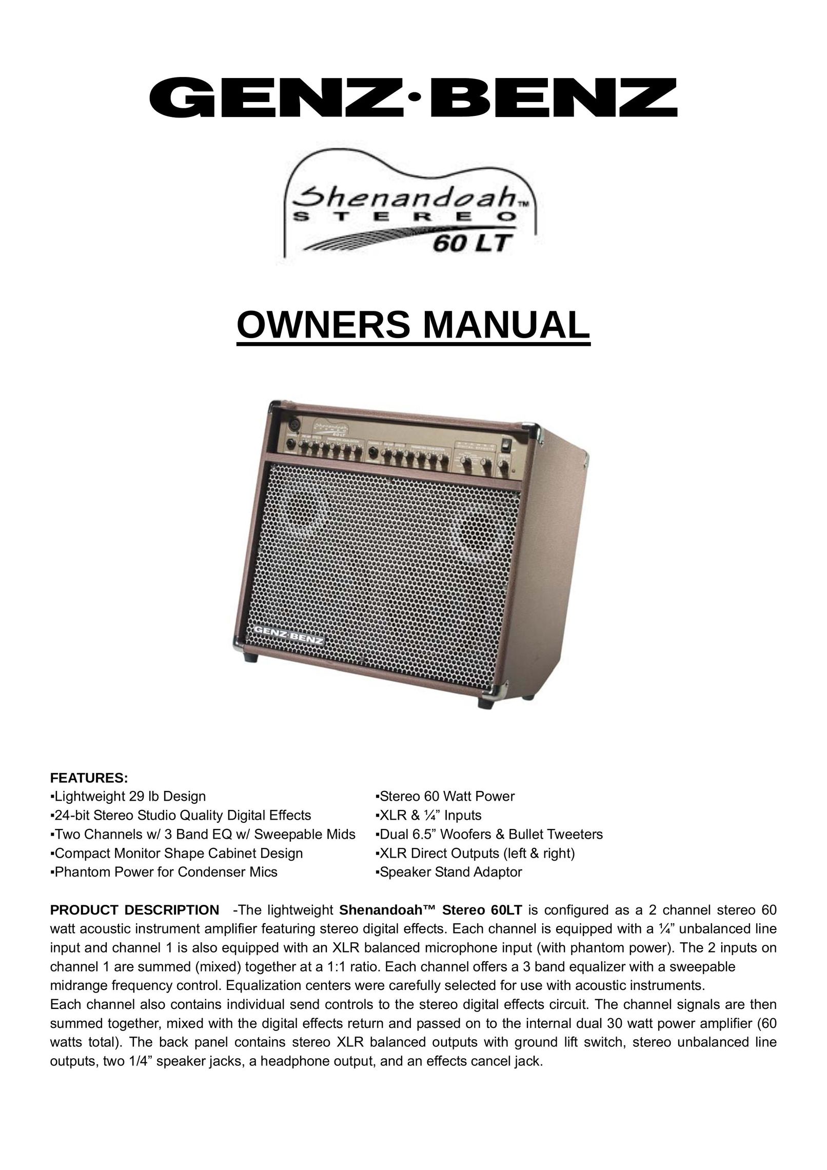 Genz-Benz 60LT Stereo Amplifier User Manual