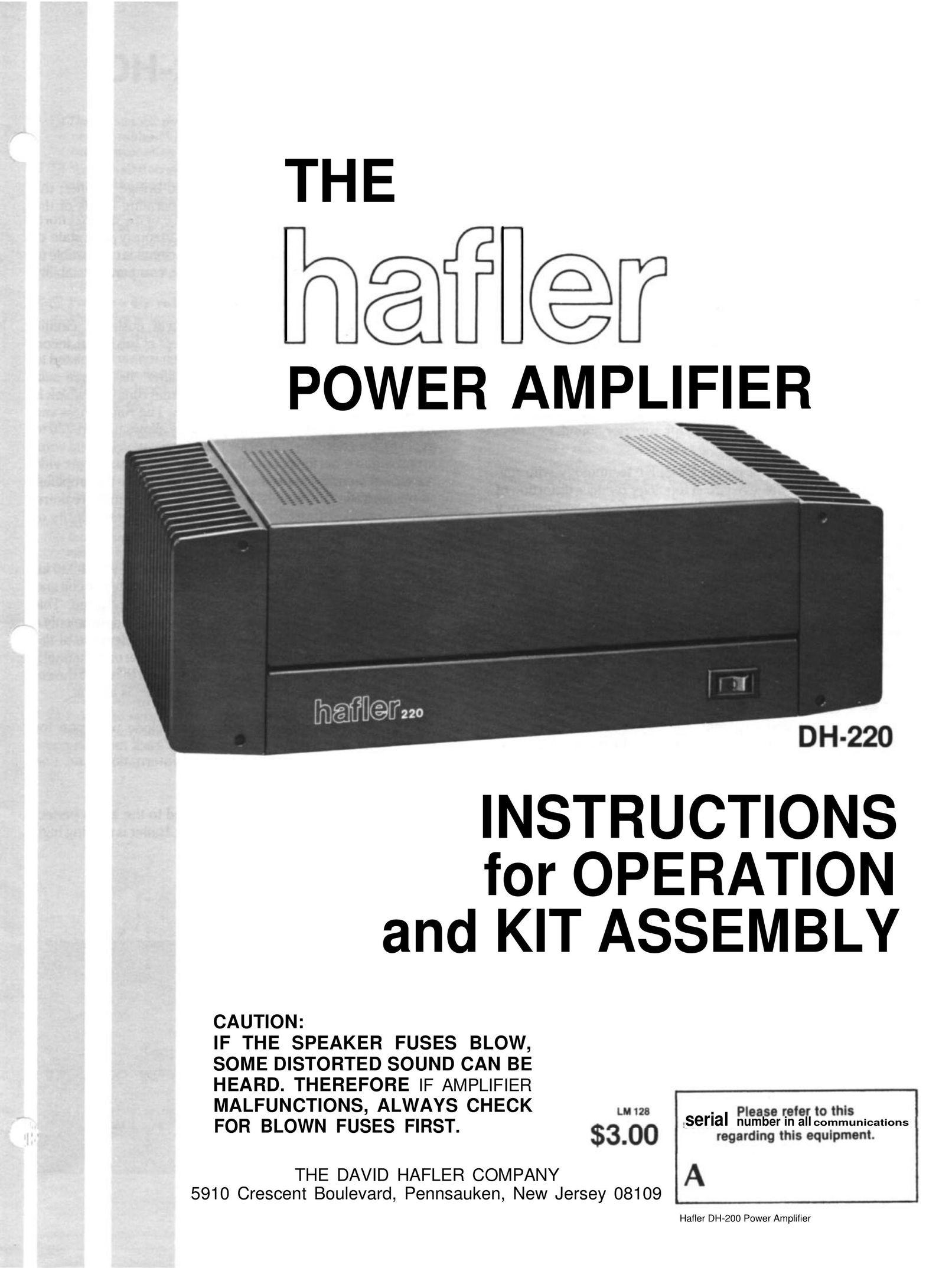 Hafler DH-200 Stereo Amplifier User Manual