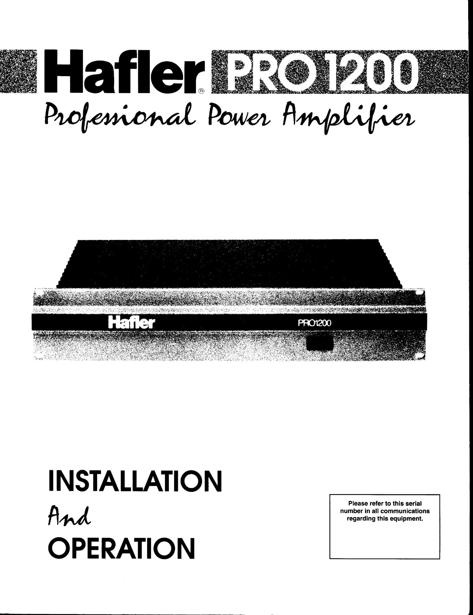 Hafler PRO 1200 Stereo Amplifier User Manual
