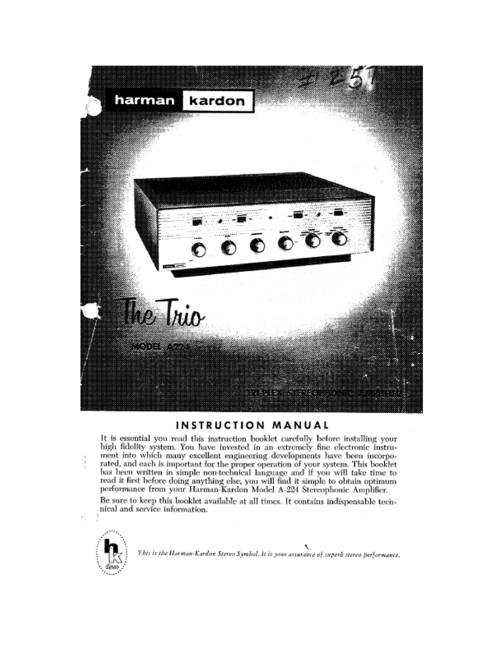 Harman-Kardon A224 Stereo Amplifier User Manual