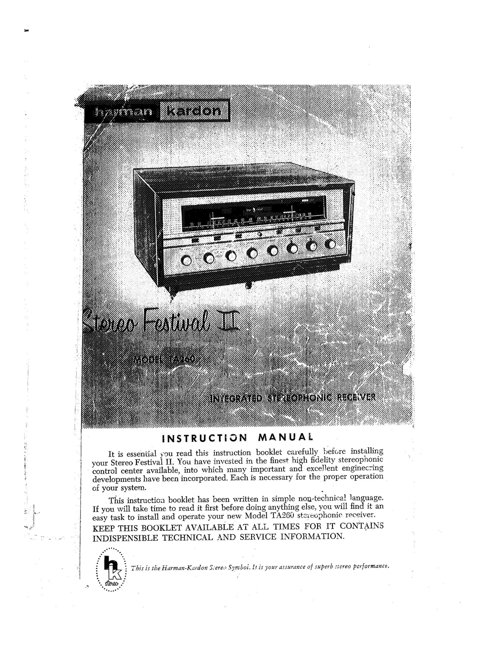 Harman-Kardon TA260 Stereo Amplifier User Manual
