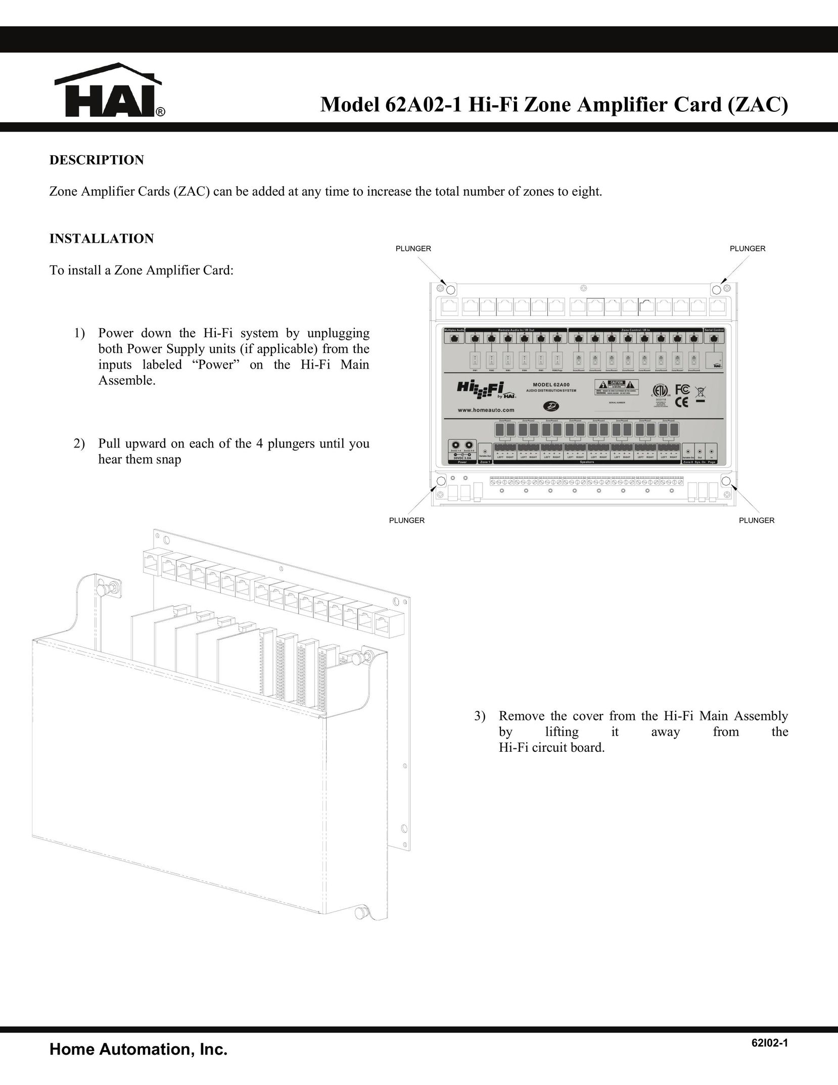 Home Automation 62A02-1 Stereo Amplifier User Manual