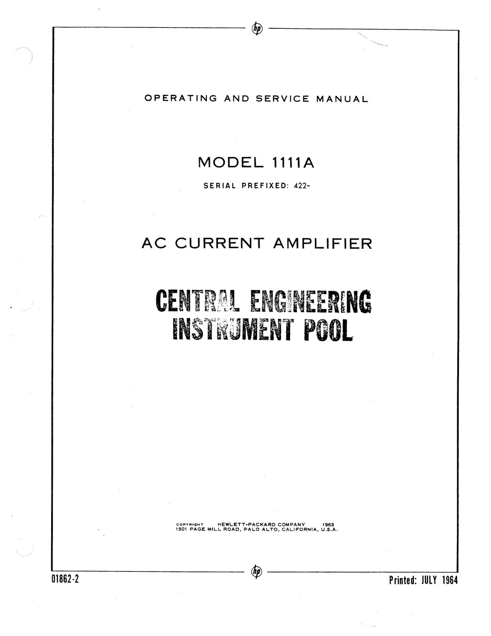 HP (Hewlett-Packard) 1111A Stereo Amplifier User Manual
