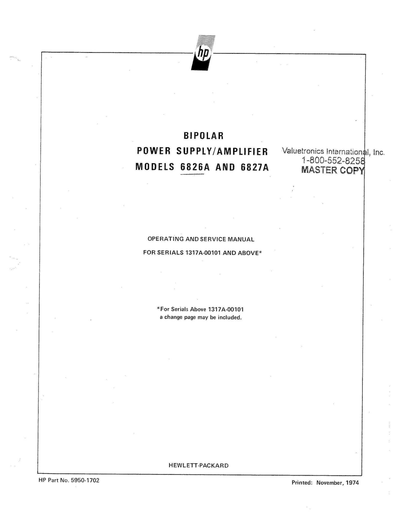 HP (Hewlett-Packard) 6826A Stereo Amplifier User Manual