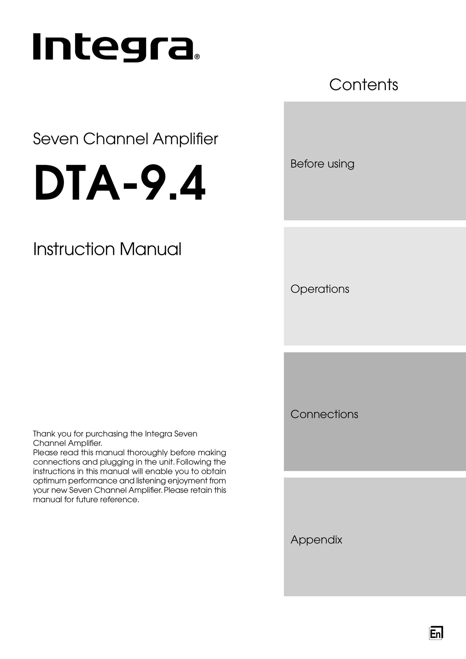Integra DTA-9.4 Stereo Amplifier User Manual