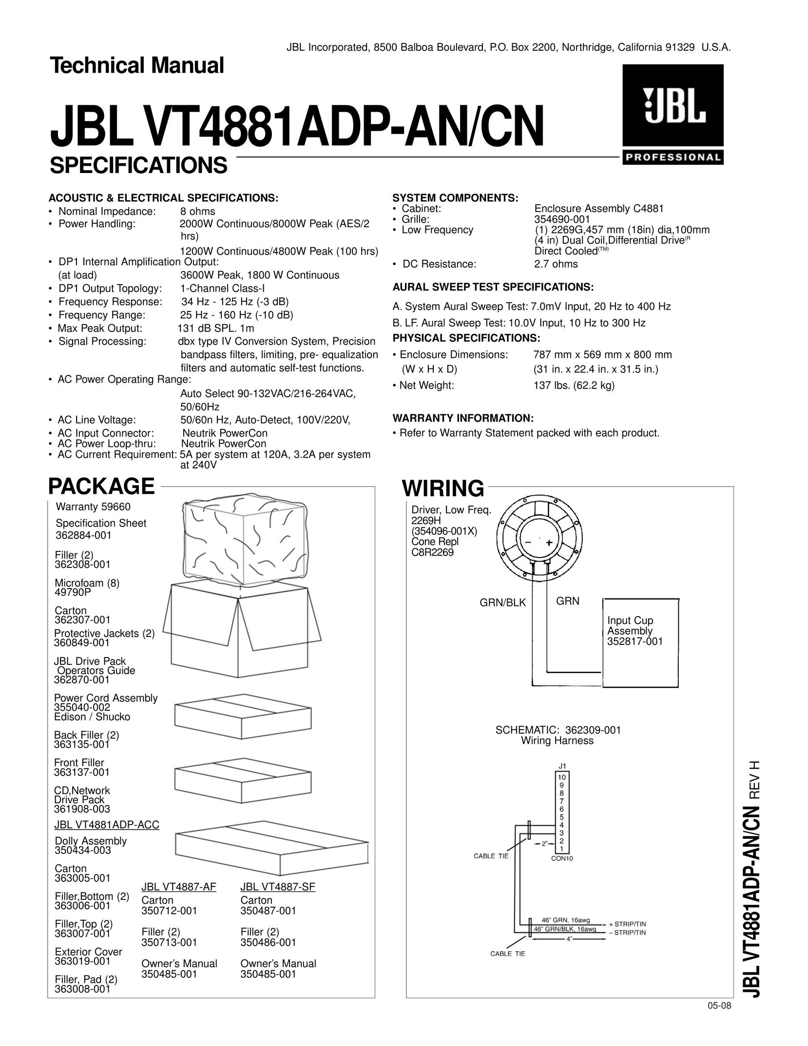JBL VT4881ADP-AN/CN Stereo Amplifier User Manual