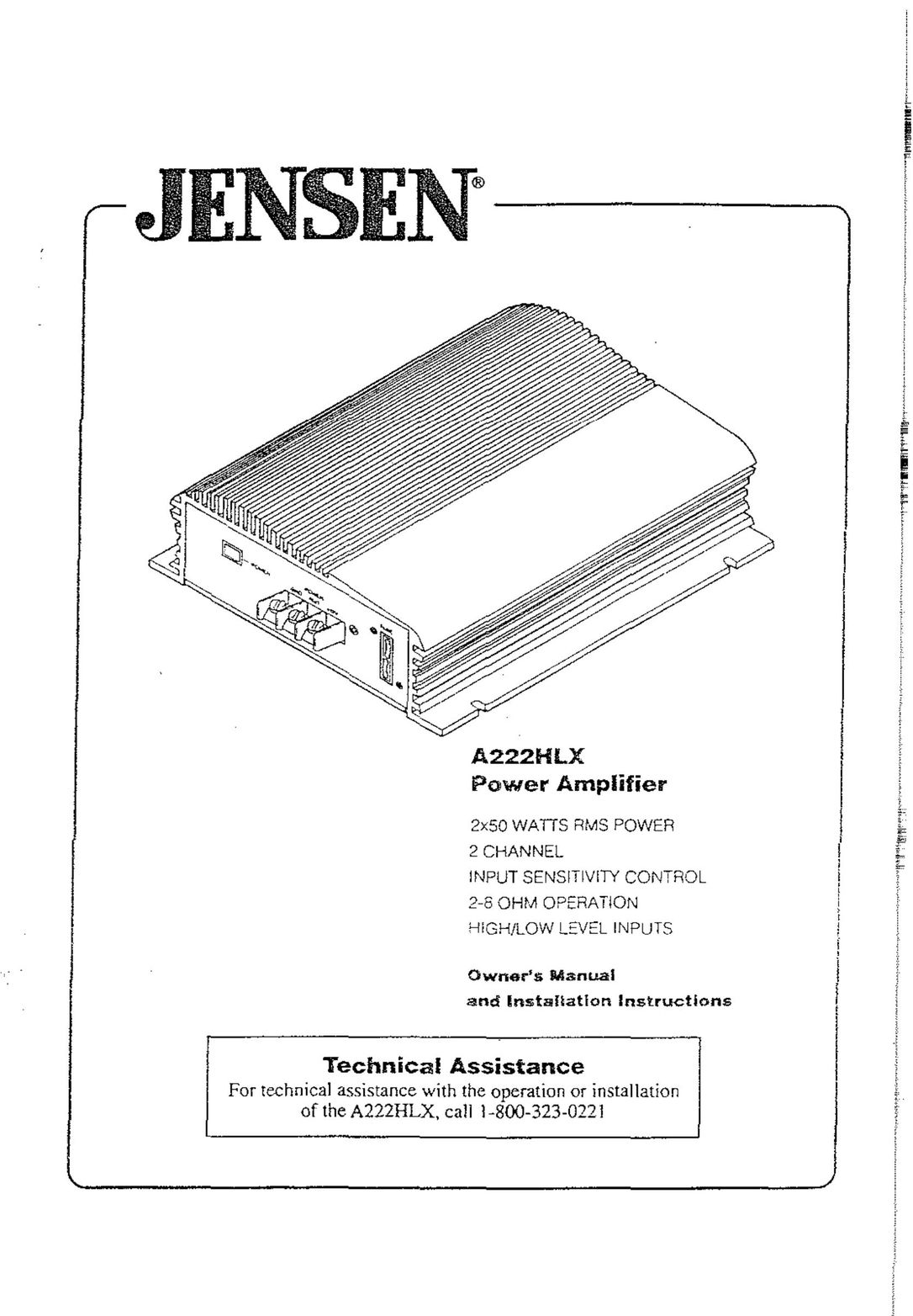 Jensen A222HLX Stereo Amplifier User Manual