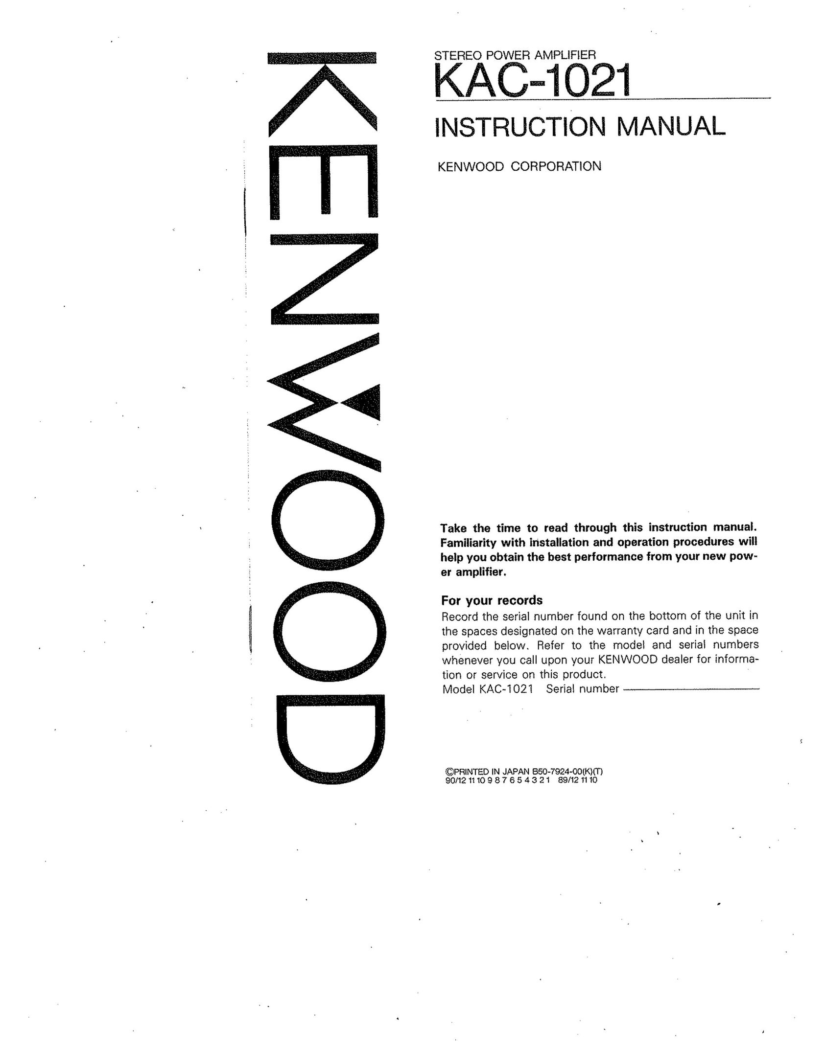 Kenwood KAC-1021 Stereo Amplifier User Manual