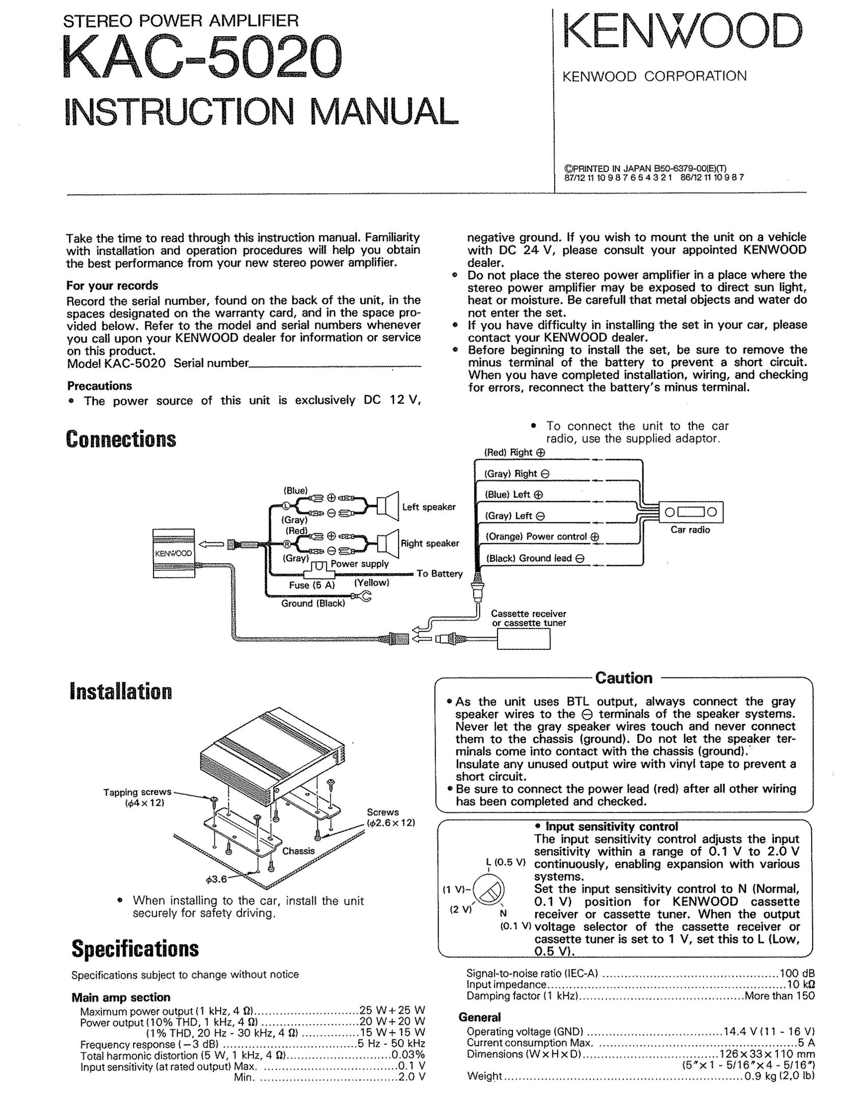 Kenwood KAC-5020 Stereo Amplifier User Manual
