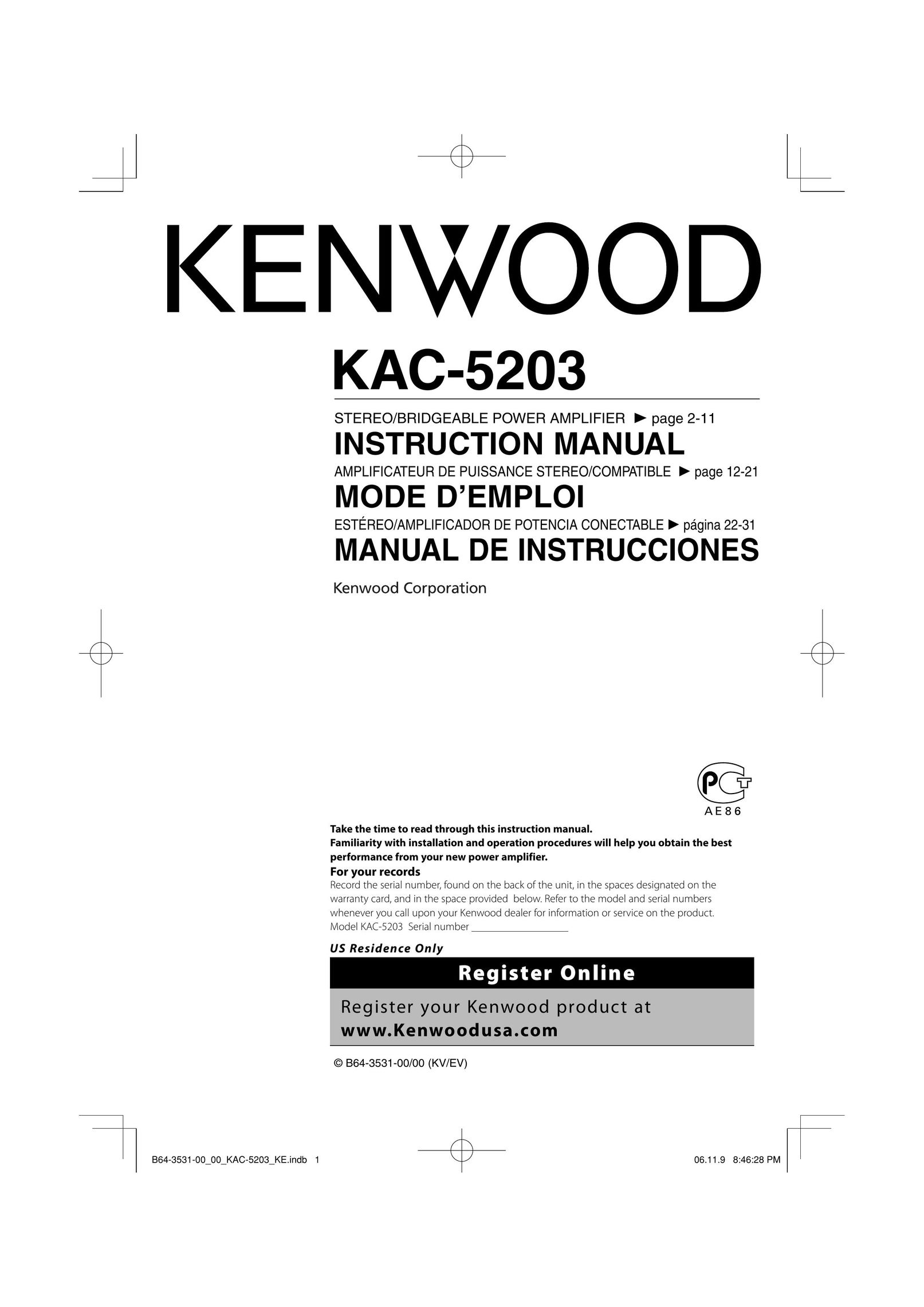 Kenwood KAC-5203 Stereo Amplifier User Manual