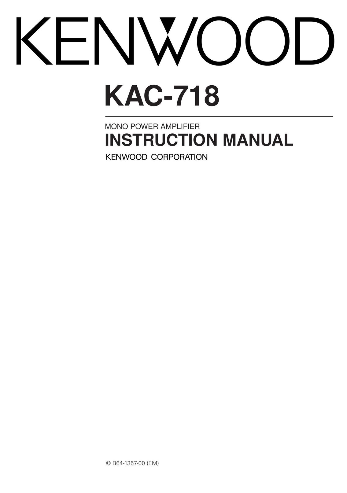 Kenwood KAC-718 Stereo Amplifier User Manual