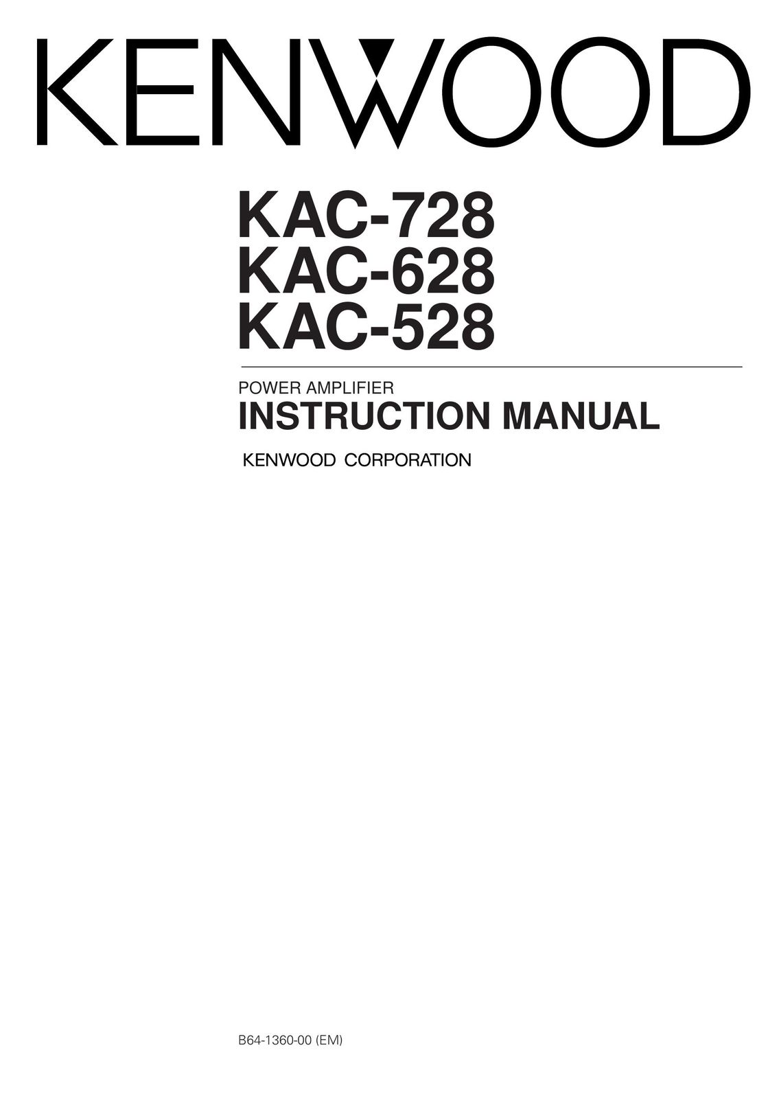 Kenwood KAC-728 Stereo Amplifier User Manual