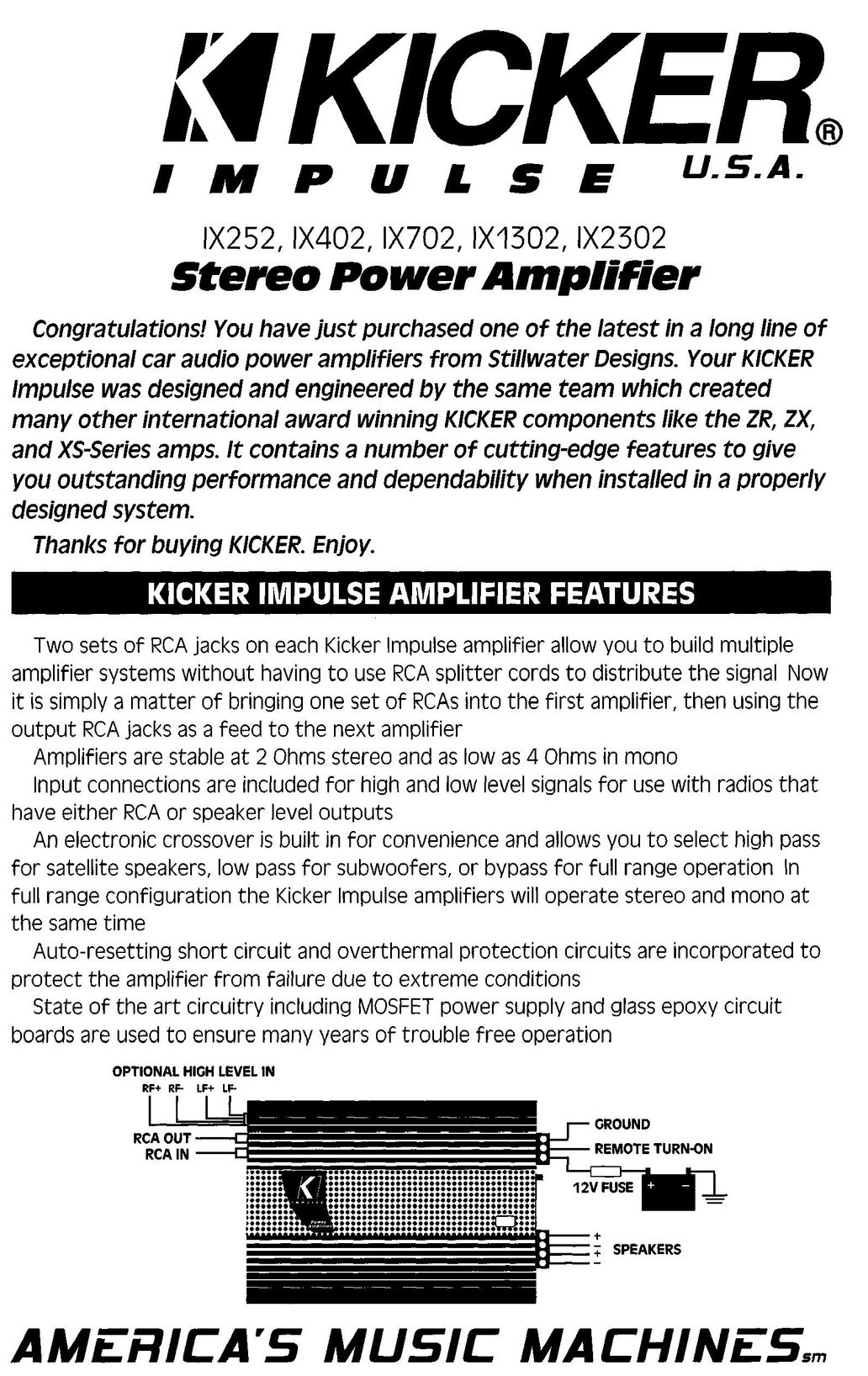 Kicker 1X702 Stereo Amplifier User Manual