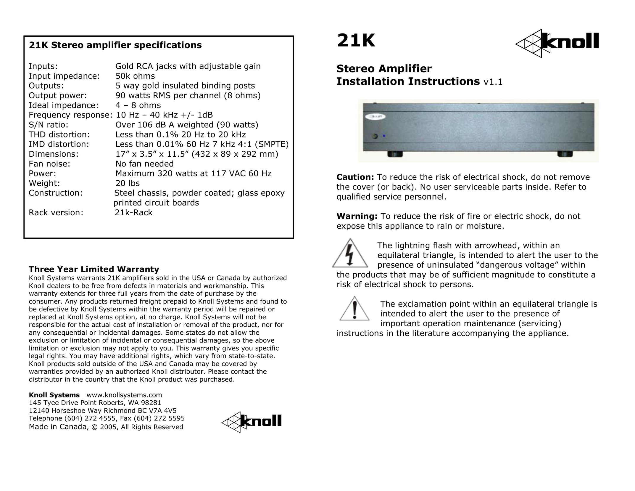 Knoll 21K Stereo Amplifier User Manual