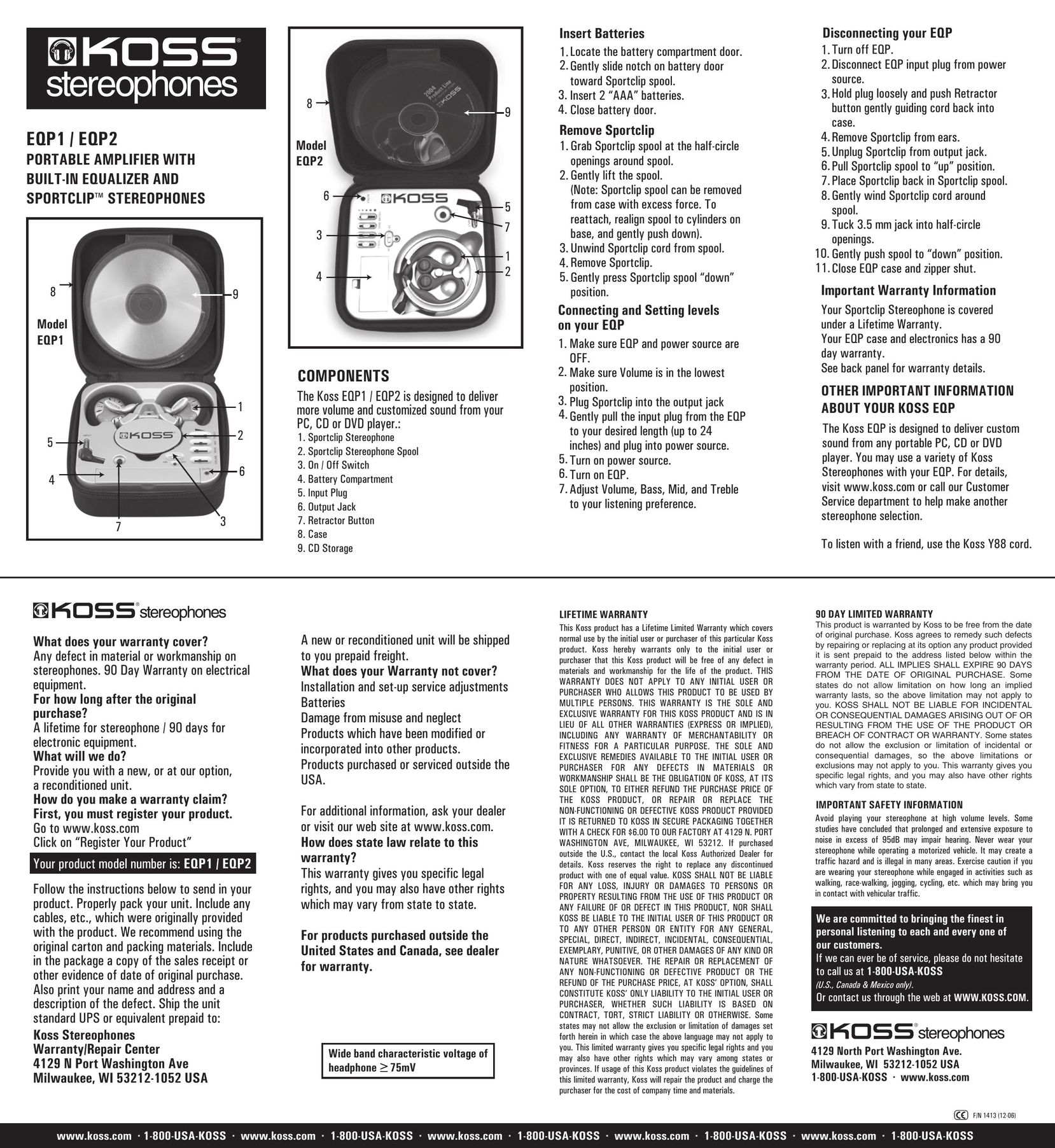 Koss EQP1 Stereo Amplifier User Manual