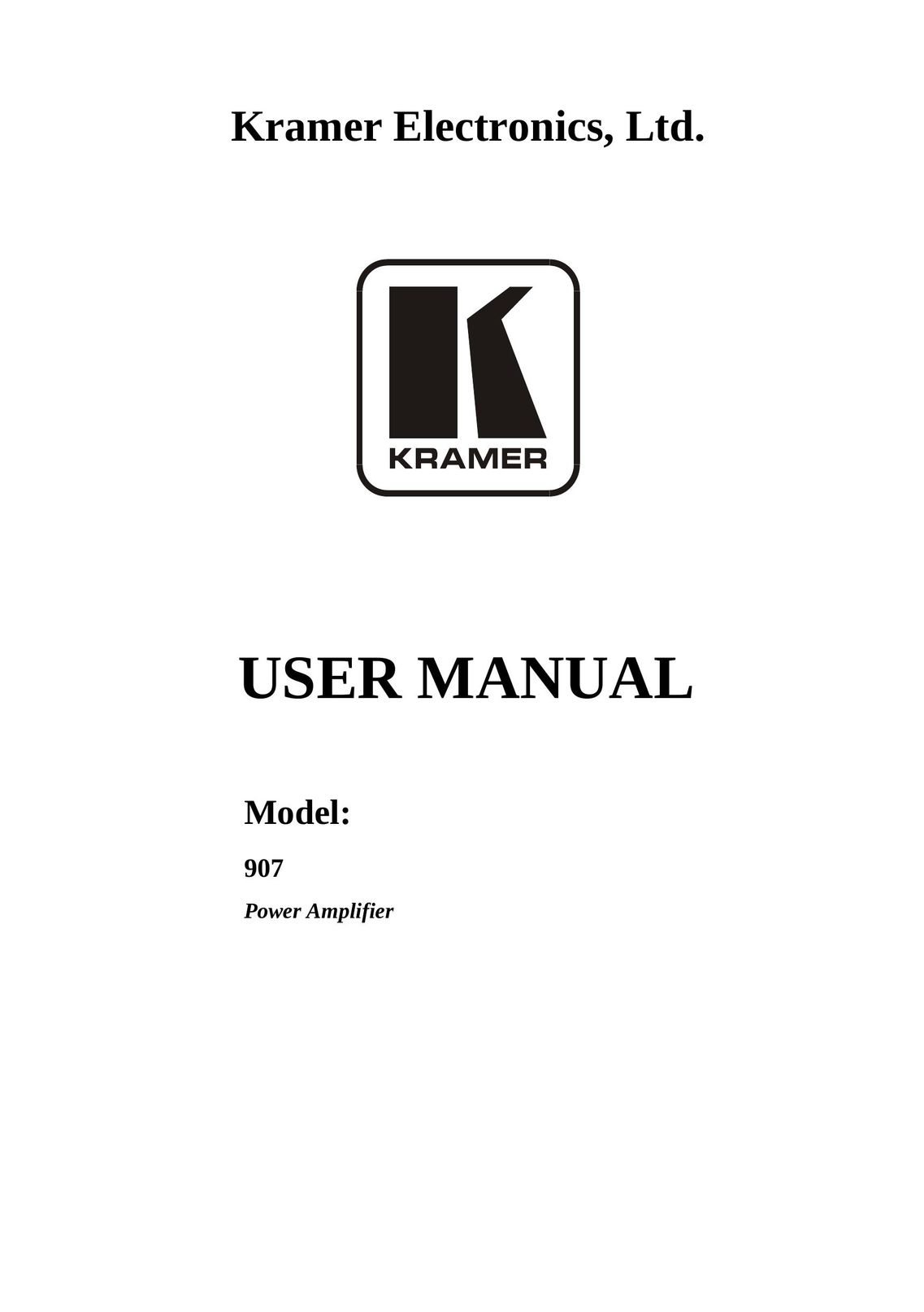 Kramer Electronics 907 Stereo Amplifier User Manual