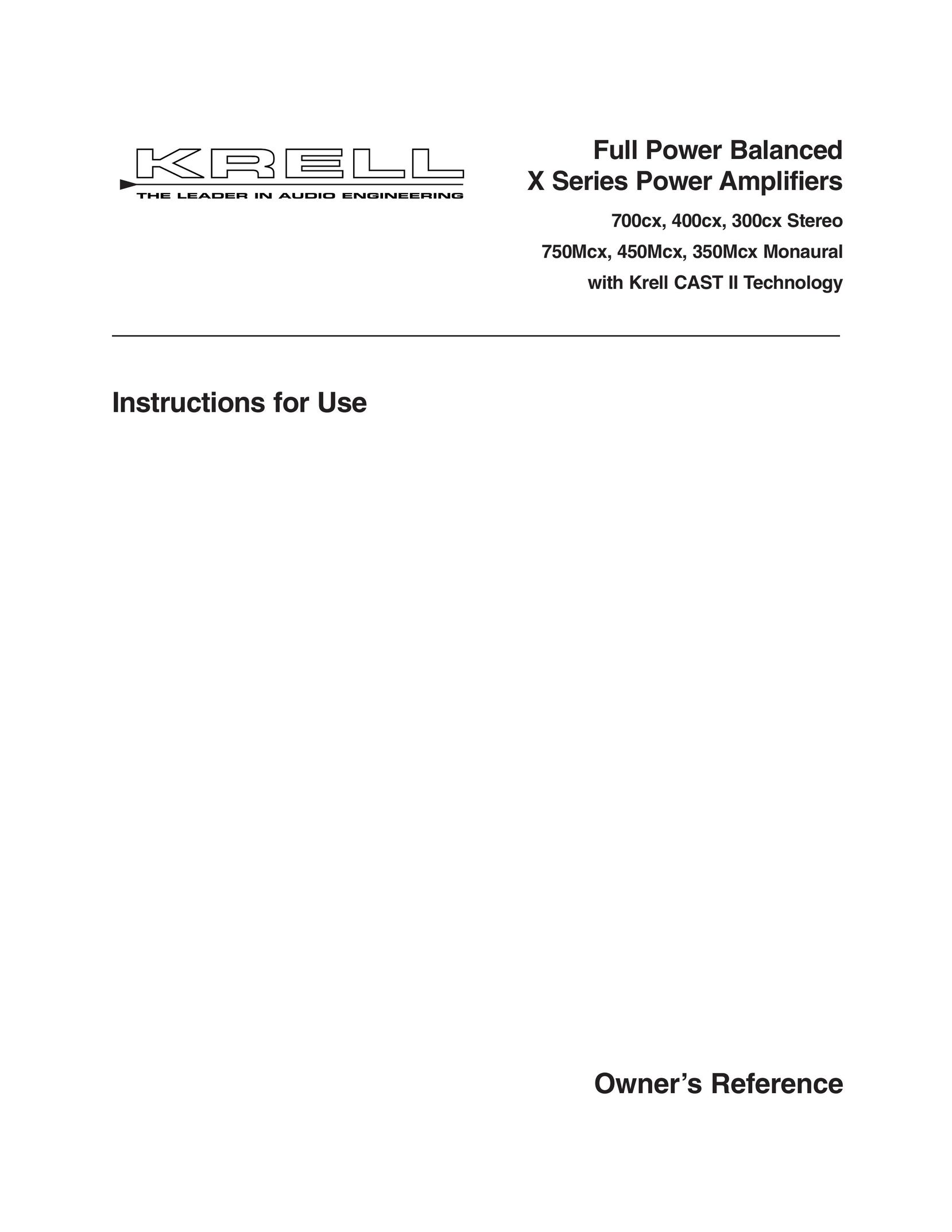 Krell Industries 700cx, 400cx, 300cx, 750Mcx, 450Mcx, 350Mcx Stereo Amplifier User Manual