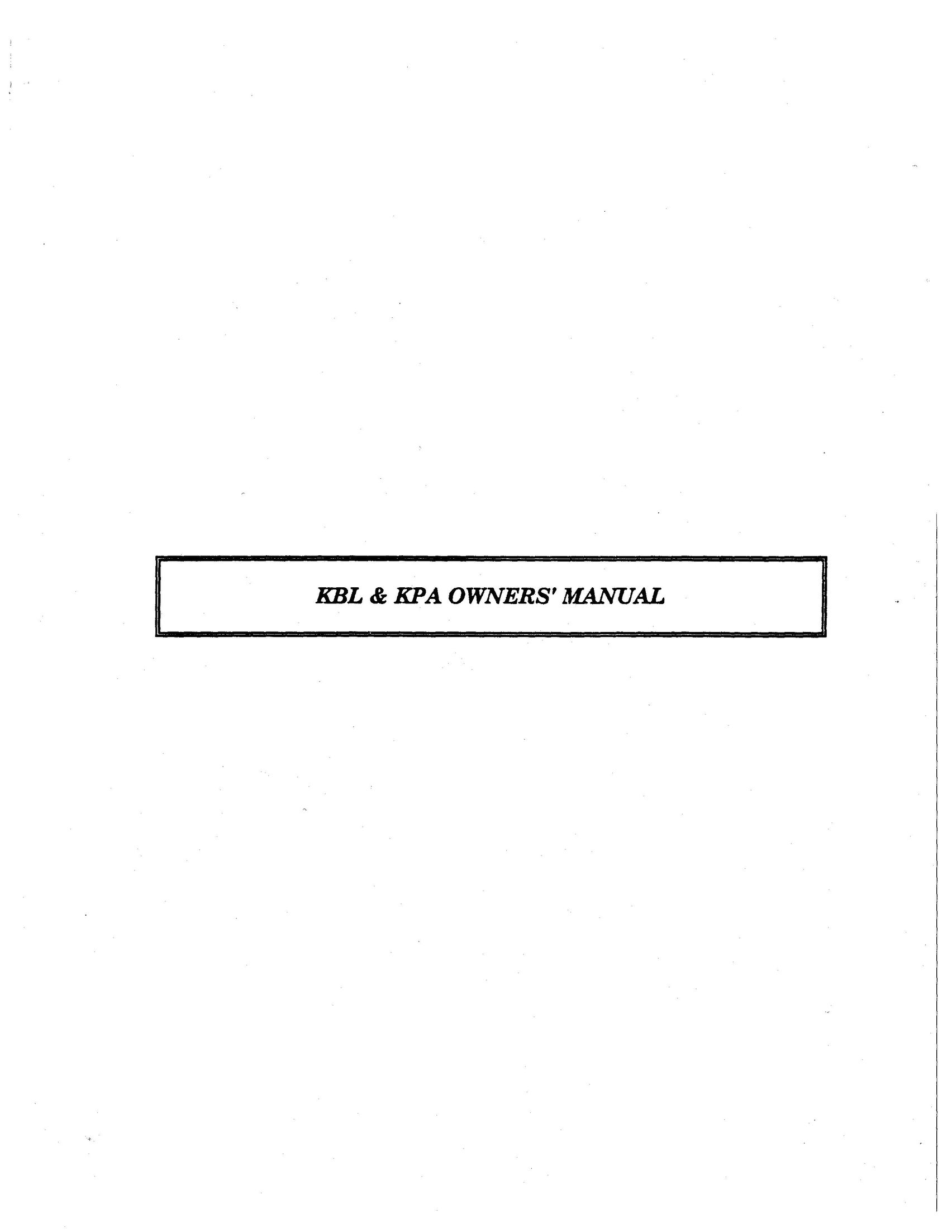 Krell Industries KBL Stereo Amplifier User Manual