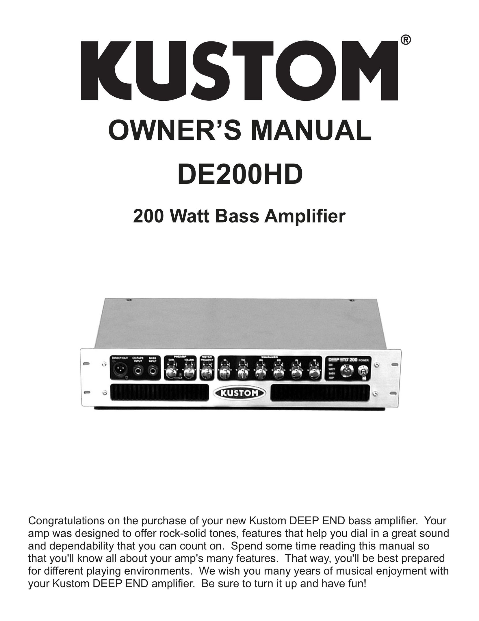 Kustom DE200HD Stereo Amplifier User Manual