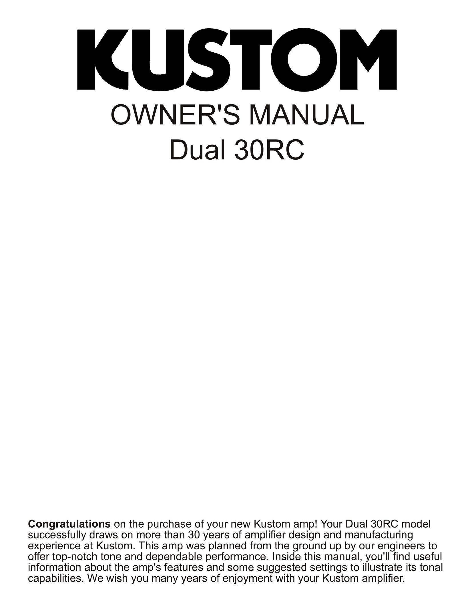 Kustom Dual 30 RC Stereo Amplifier User Manual