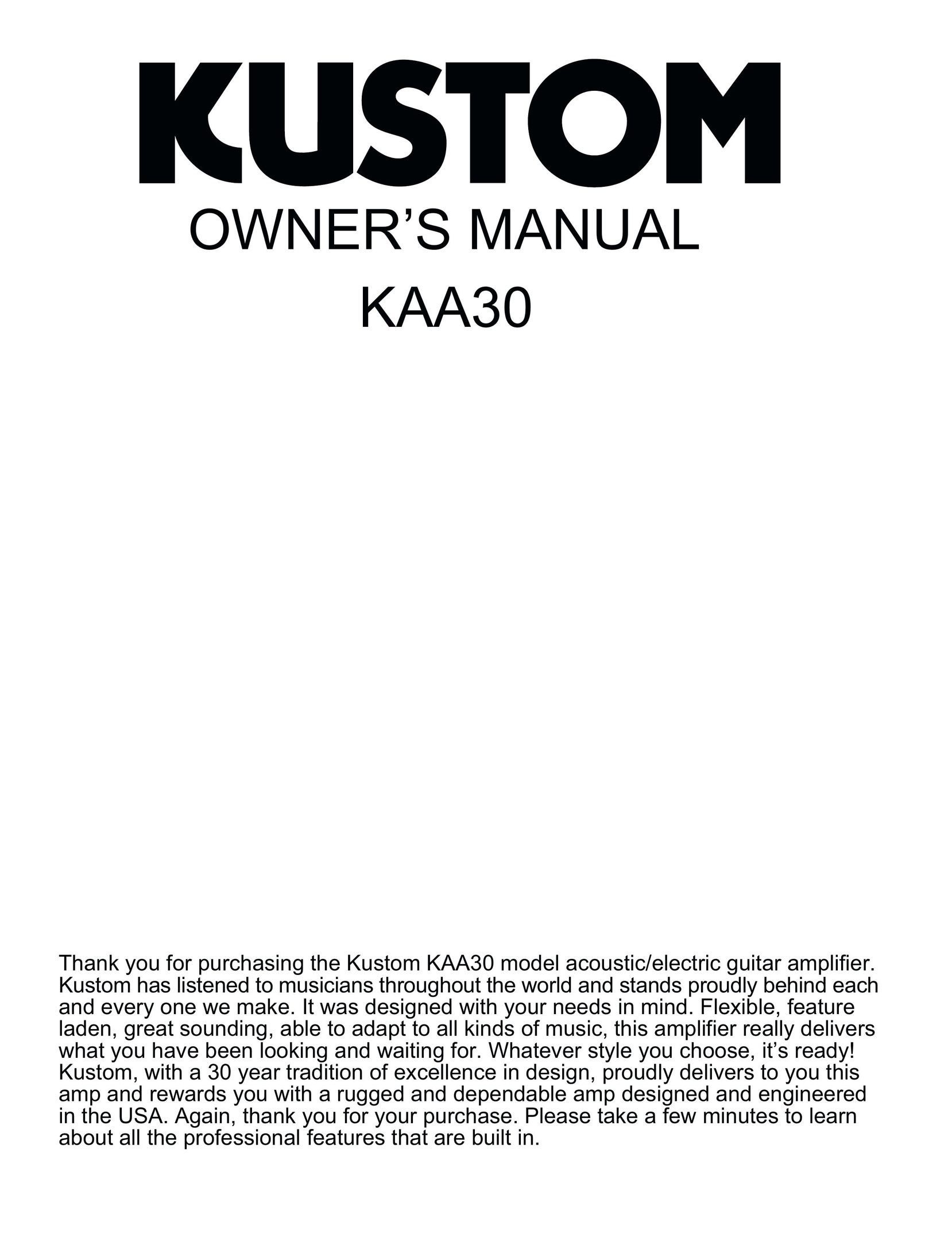 Kustom KAA30 Stereo Amplifier User Manual