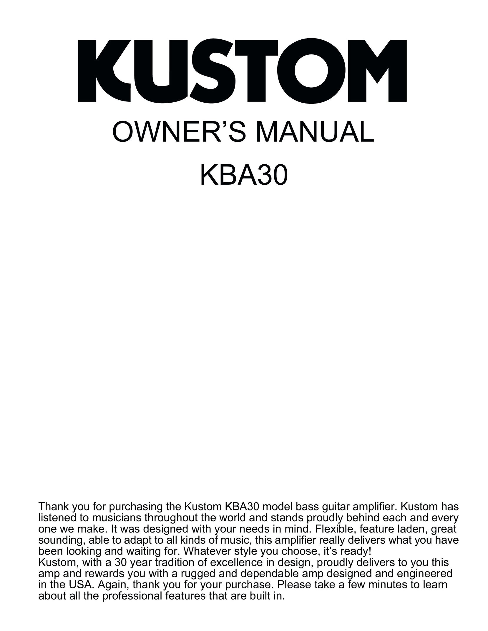 Kustom KBA 30X Stereo Amplifier User Manual