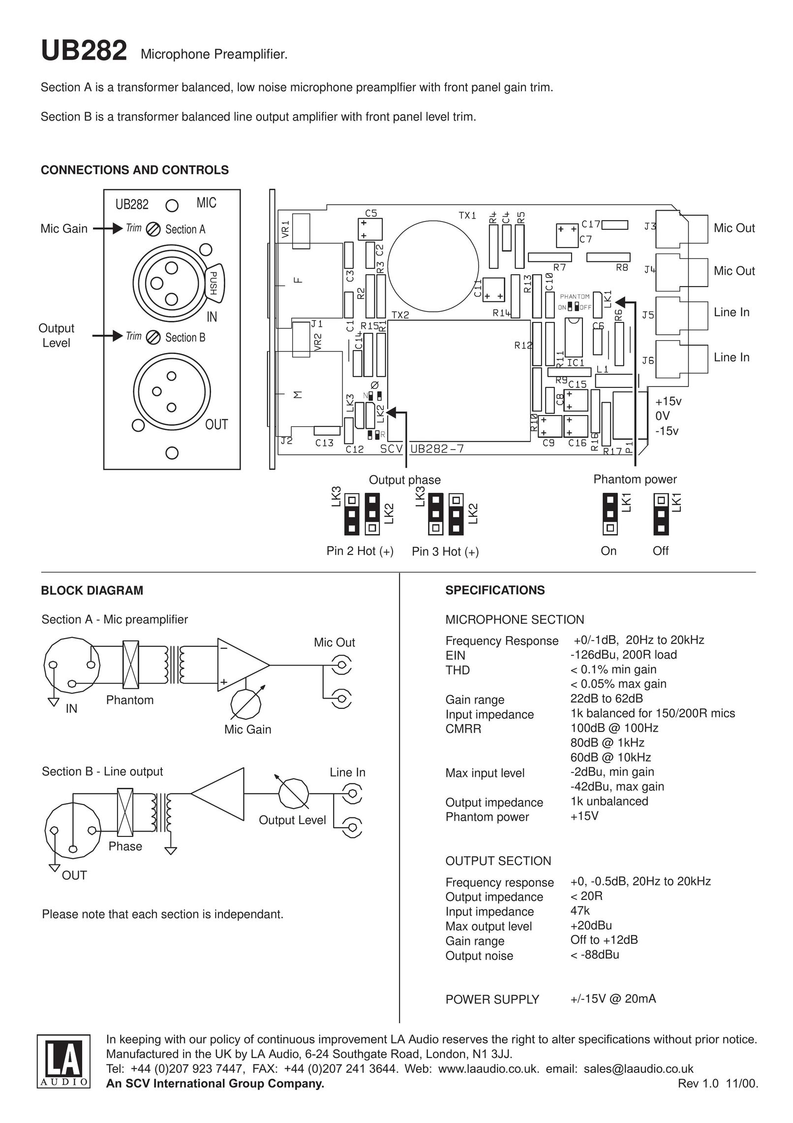 LA Audio Electronic UB282 Stereo Amplifier User Manual