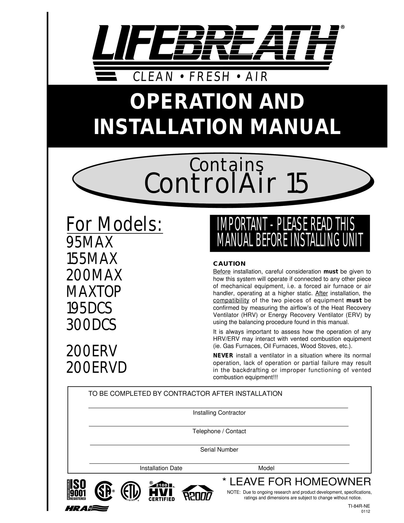 Lifebreath 155MAX Stereo Amplifier User Manual
