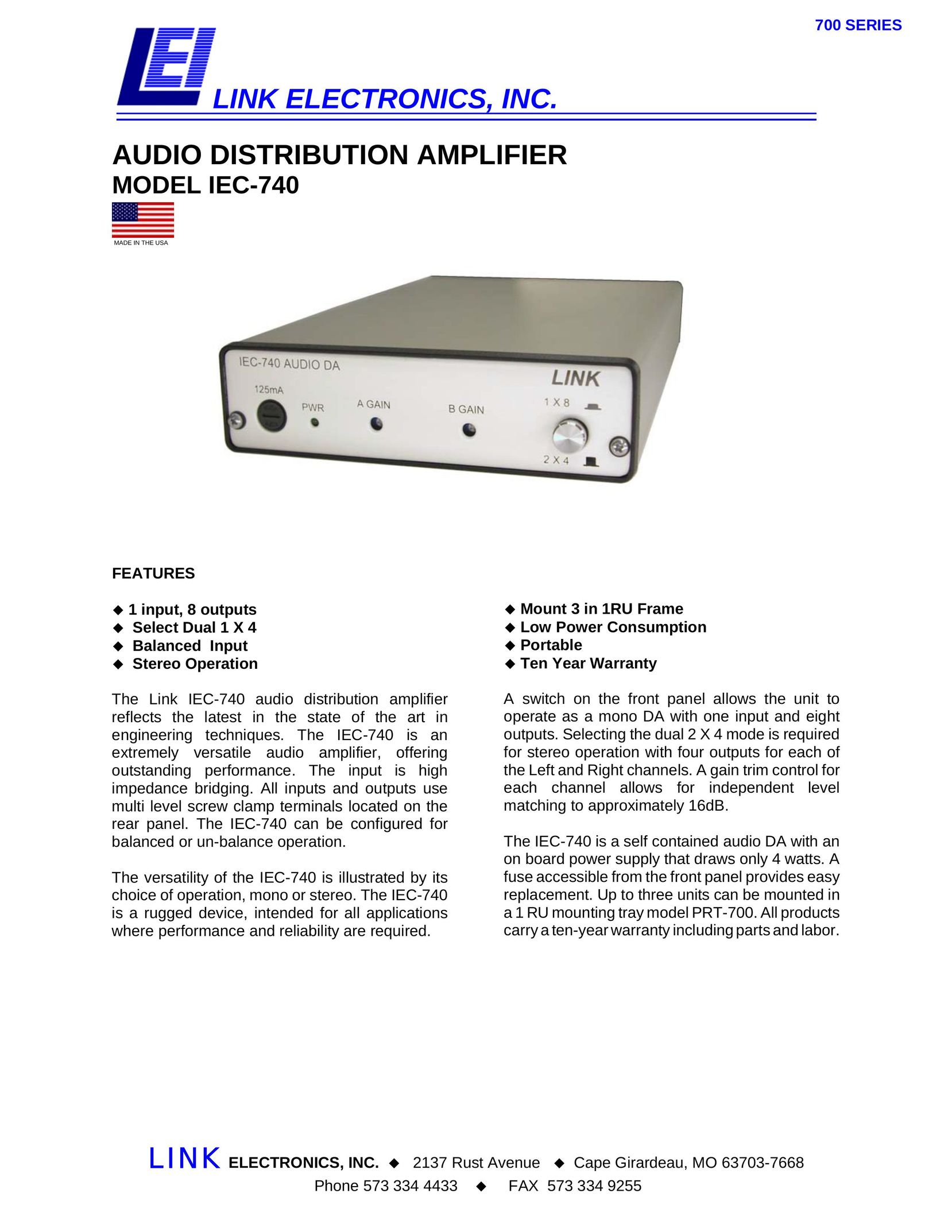 Link electronic IEC-740 Stereo Amplifier User Manual