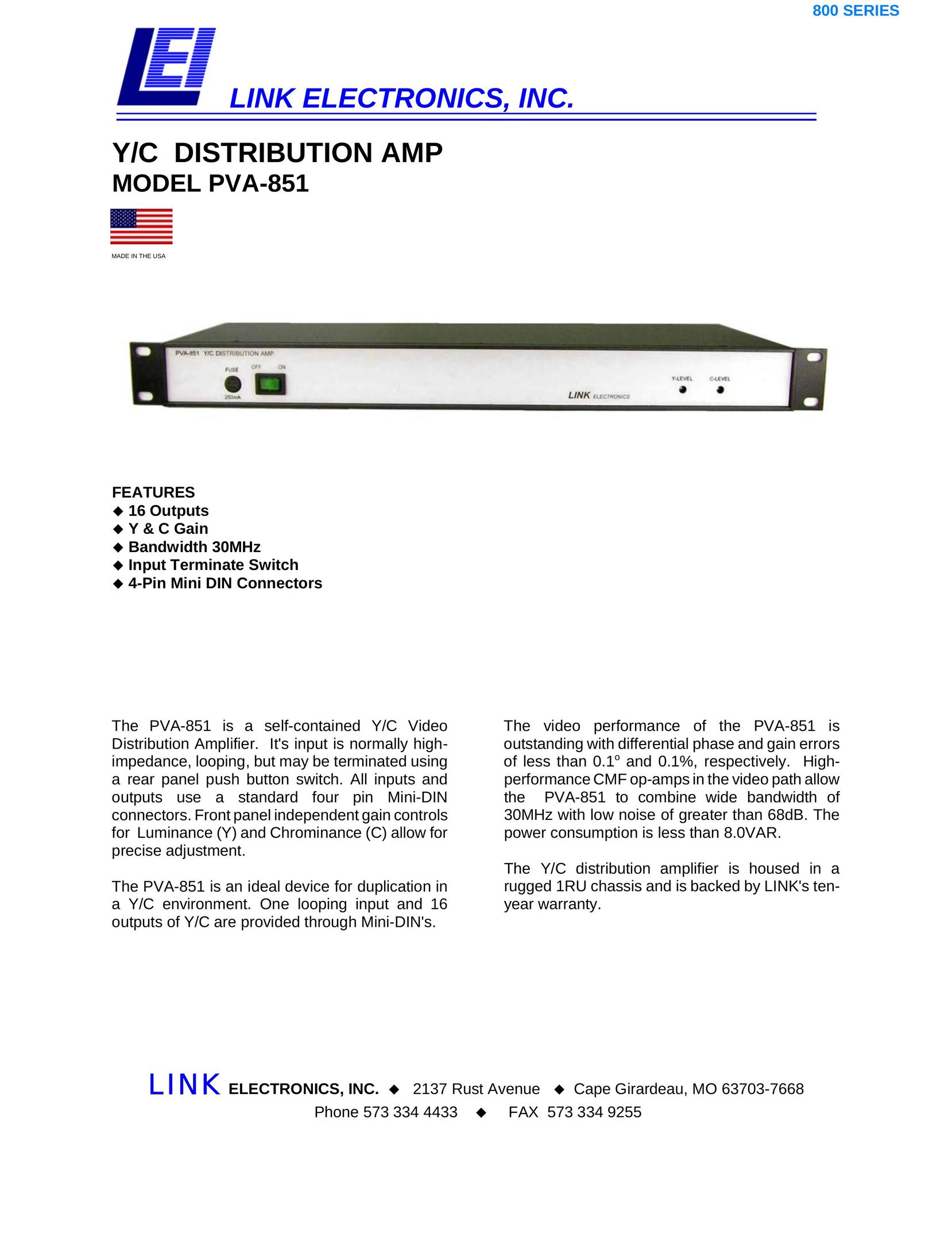 Link electronic PVA-851 Stereo Amplifier User Manual