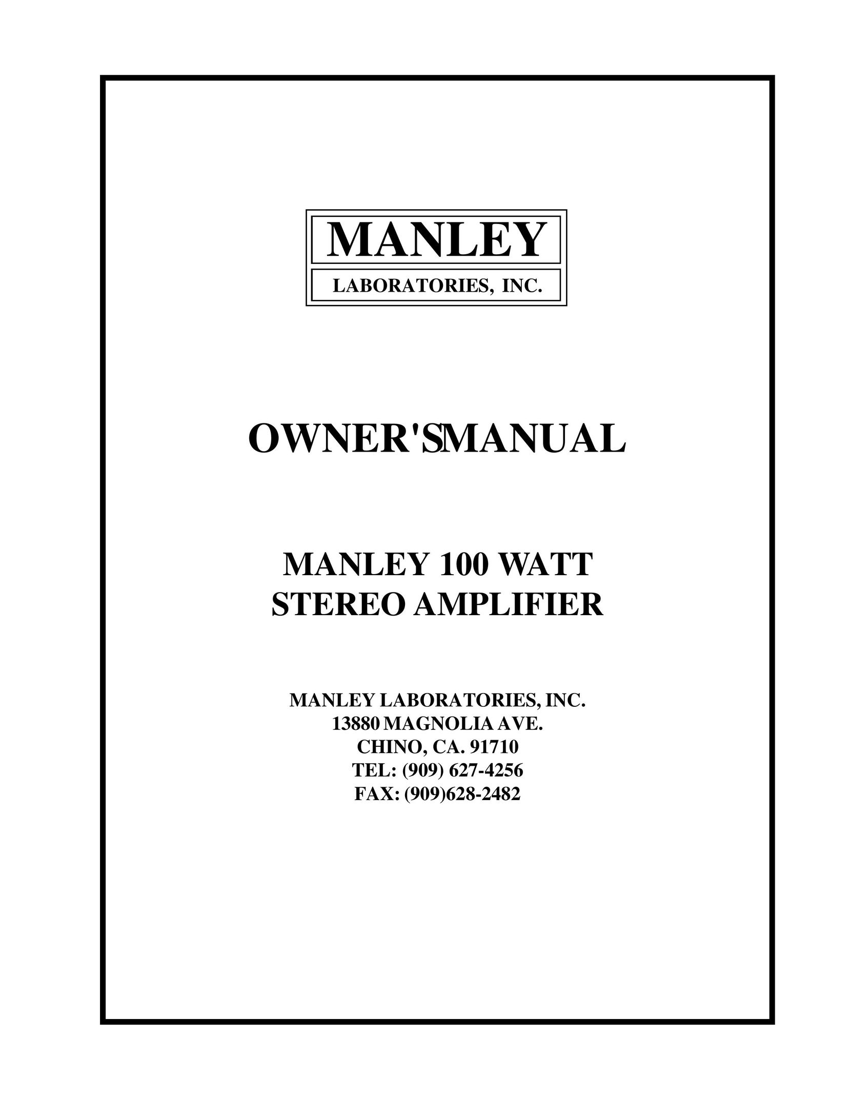 Manley Labs 100 WATT STEREO AMPLIFIER Stereo Amplifier User Manual