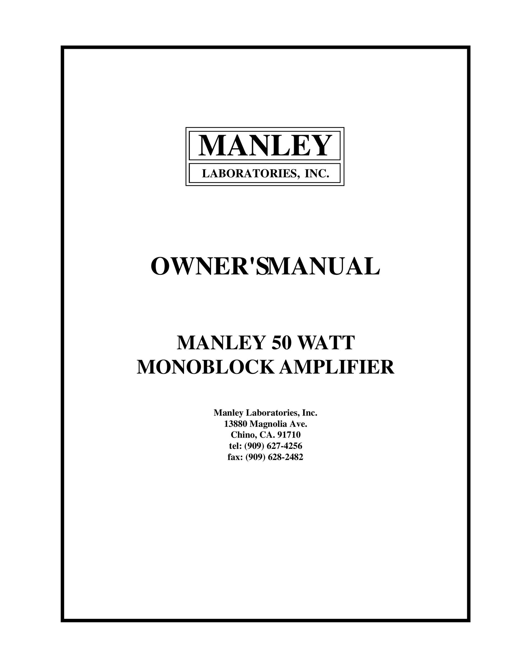 Manley Labs 50 WATT MONOBLOCK AMPLIFIER Stereo Amplifier User Manual
