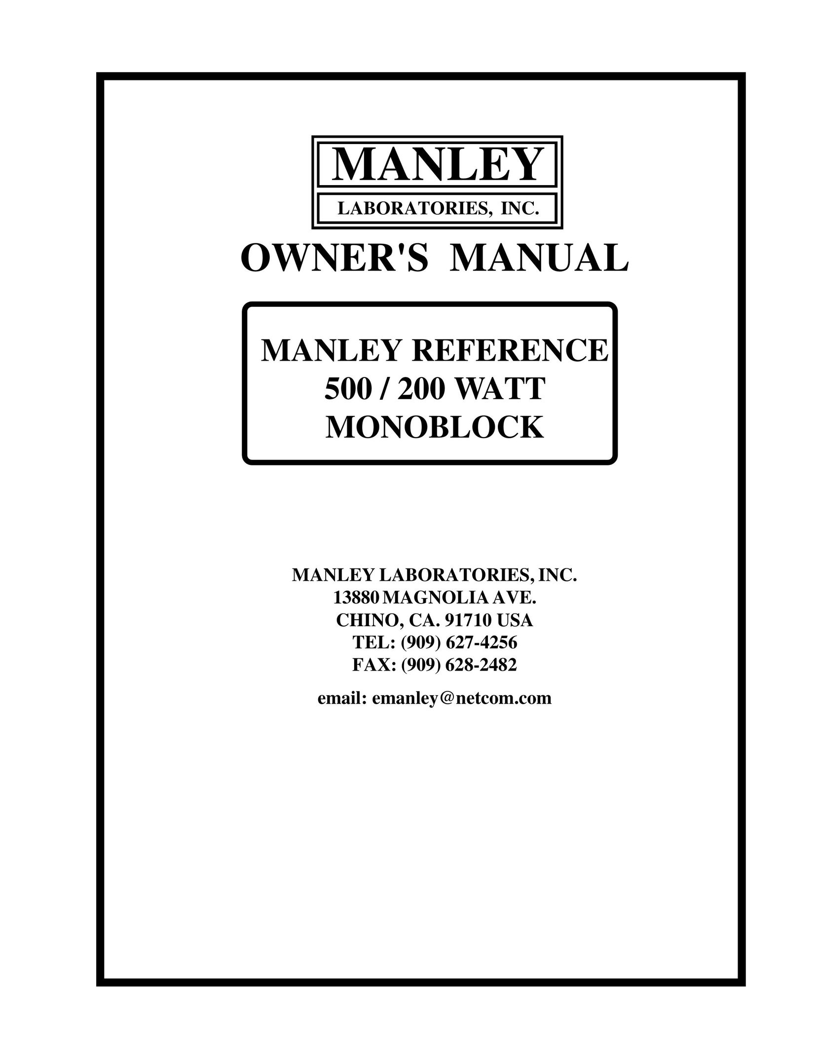 Manley Labs 500 / 200 WATT MONOBLOCK AMPLIFIER Stereo Amplifier User Manual