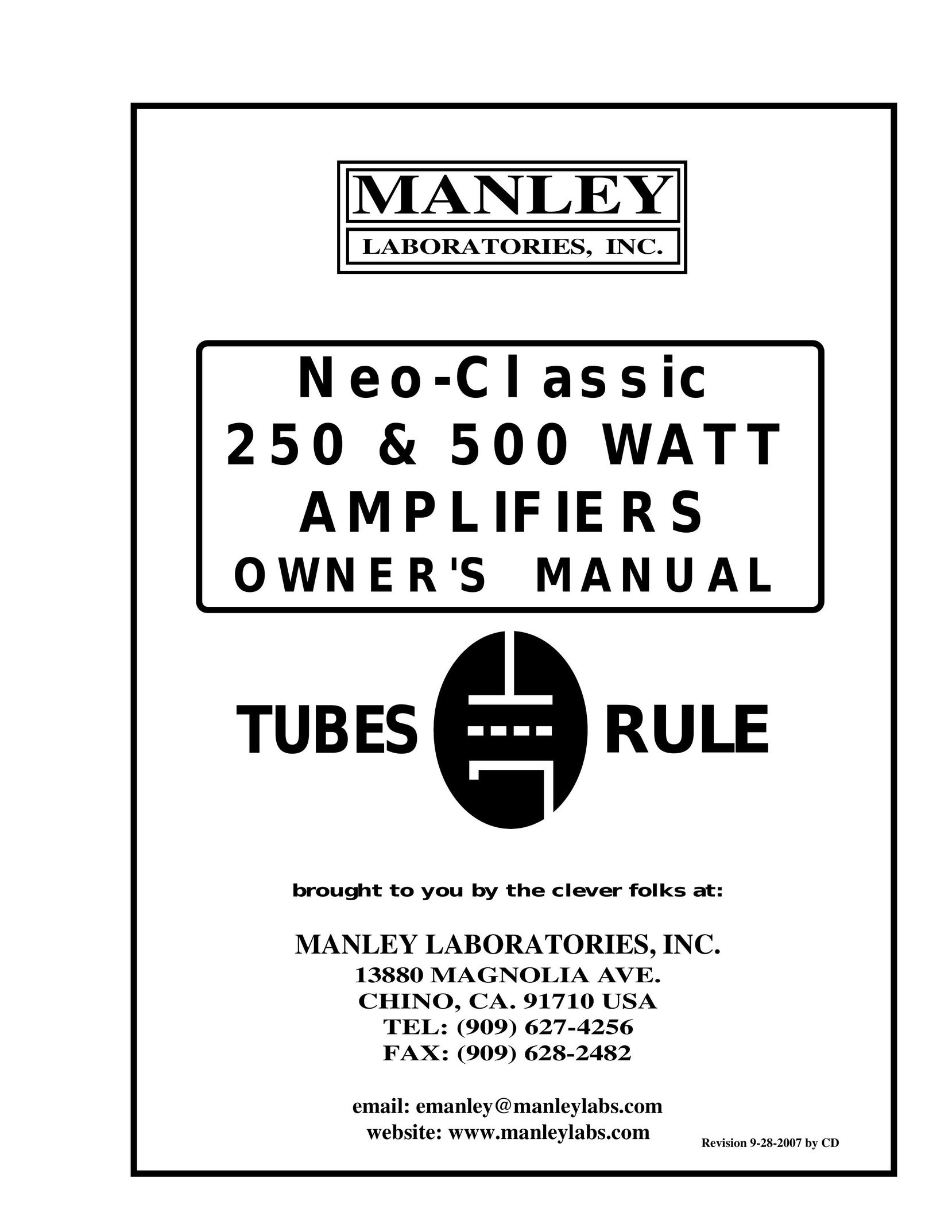 Manley Labs AMPLIFIERS Stereo Amplifier User Manual