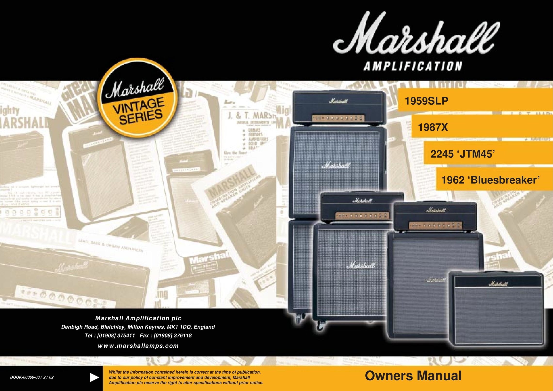 Marshall Amplification 1987X Stereo Amplifier User Manual