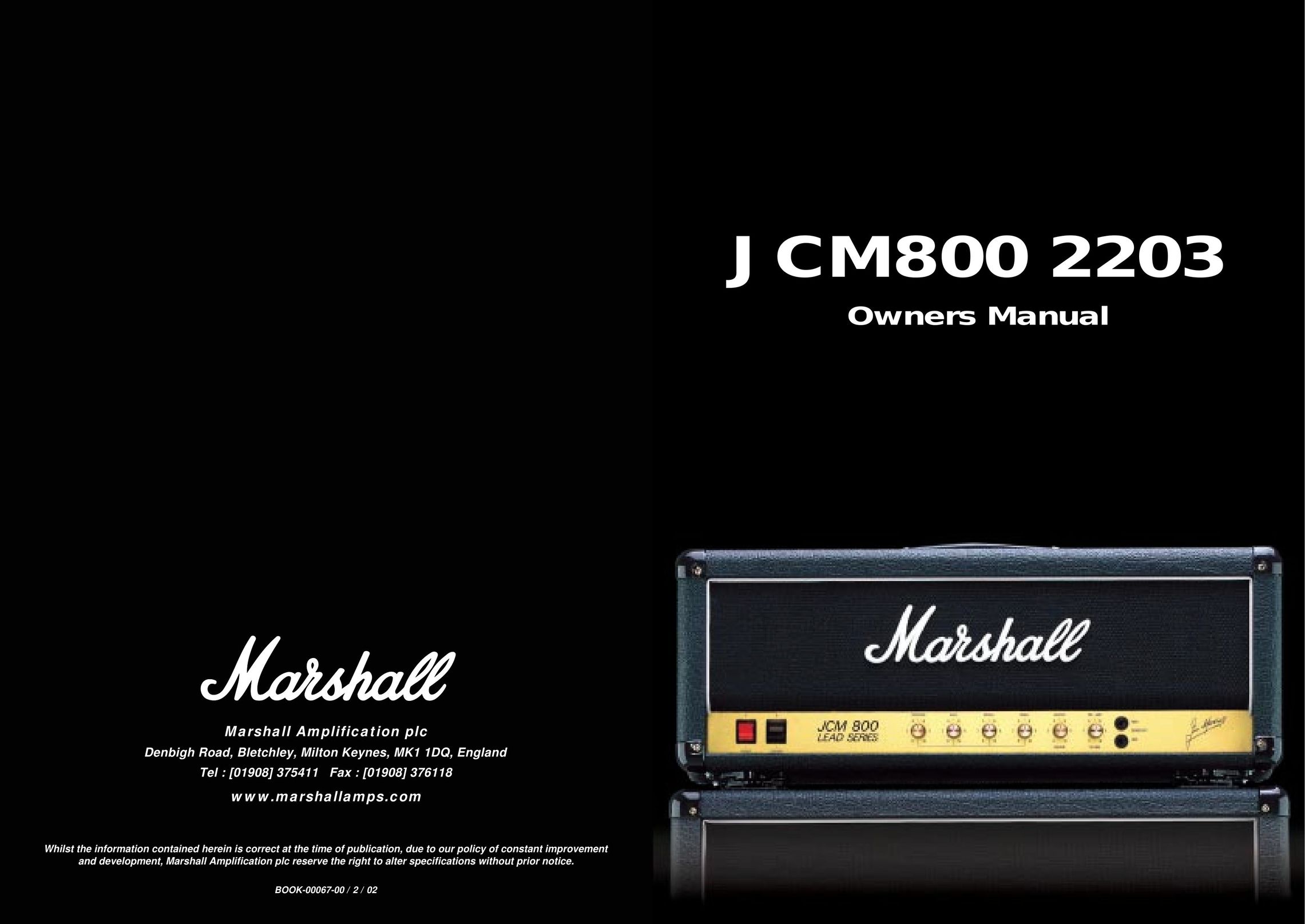 Marshall Amplification JCM800 Stereo Amplifier User Manual