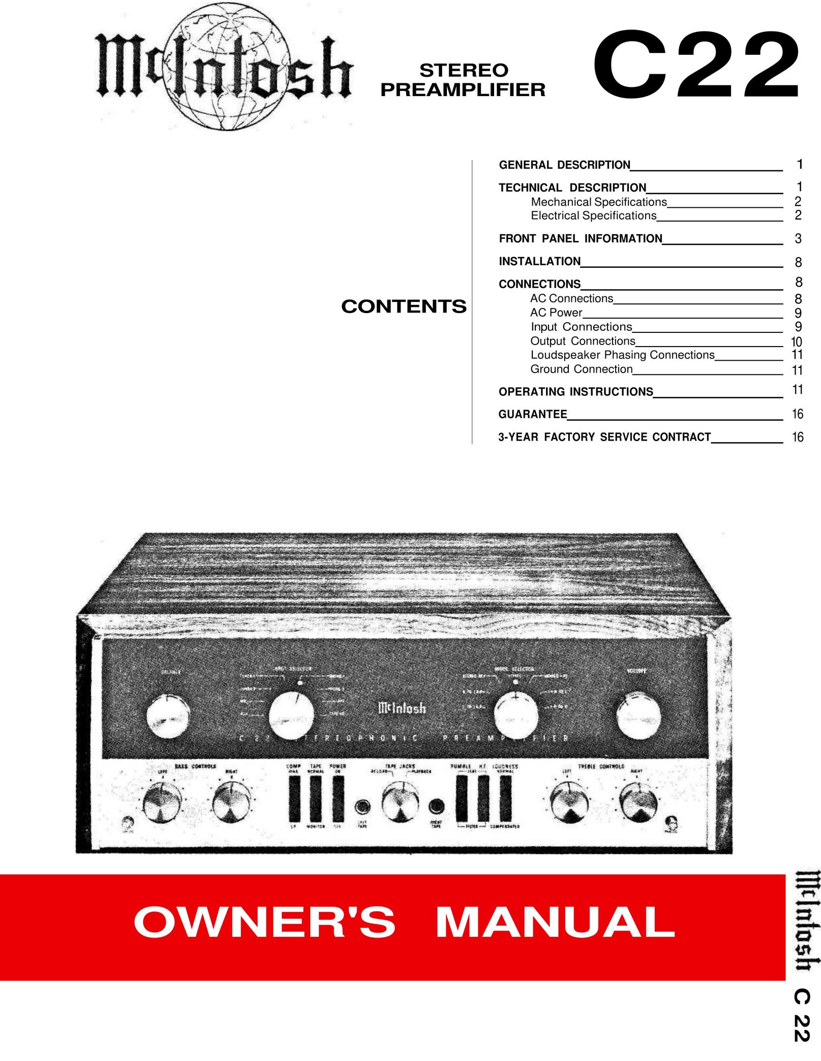 McIntosh c22 Stereo Amplifier User Manual