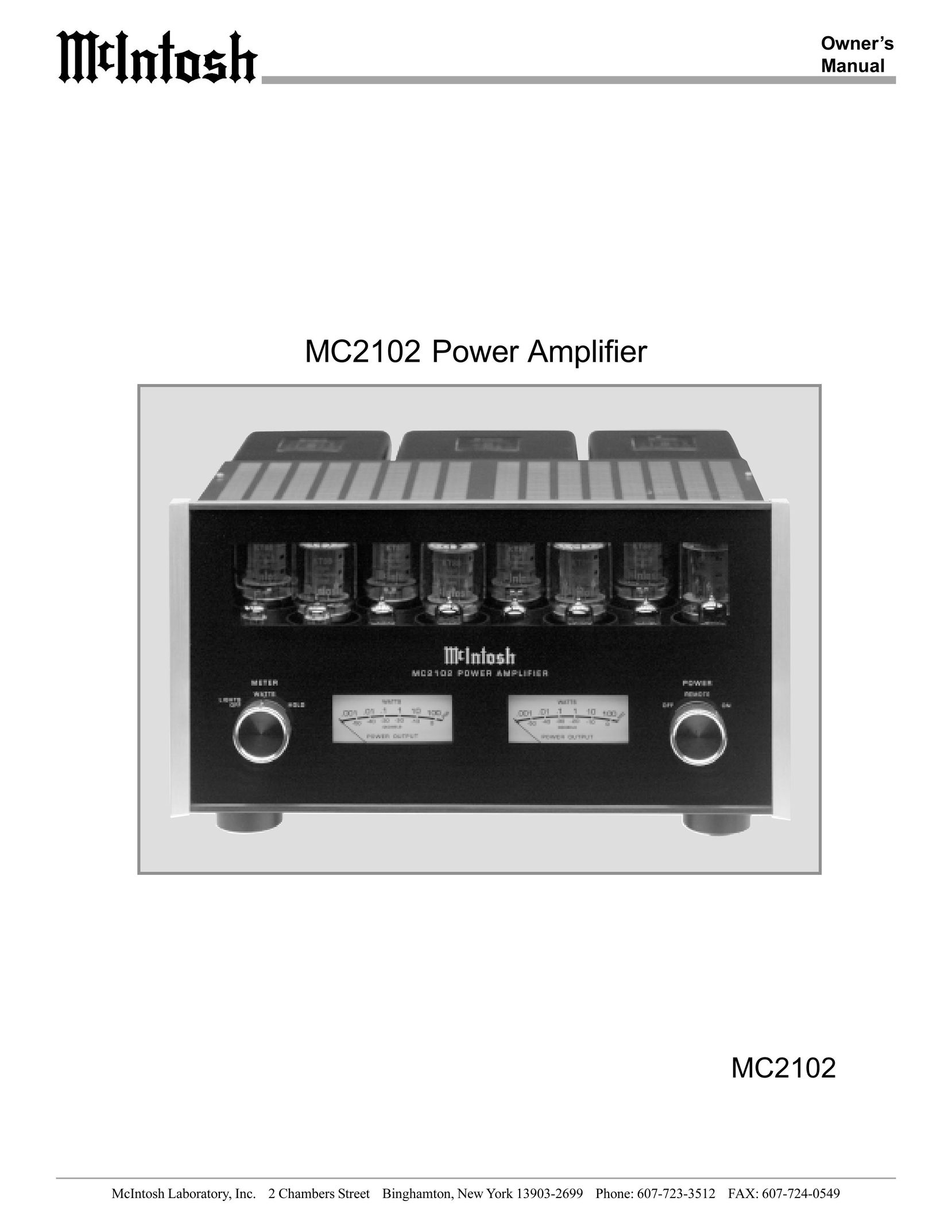 McIntosh MC2102 Stereo Amplifier User Manual