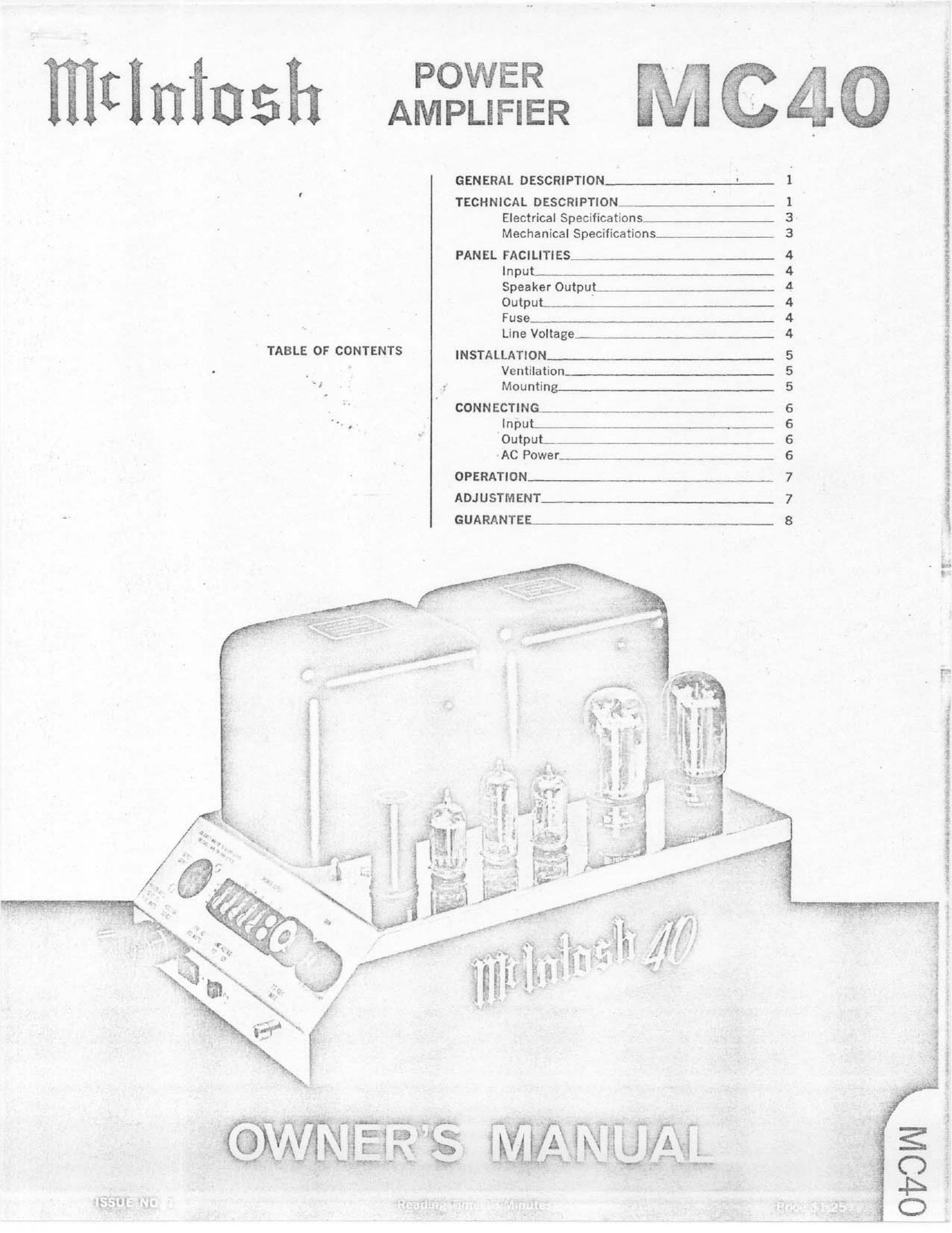 McIntosh MC40 Stereo Amplifier User Manual