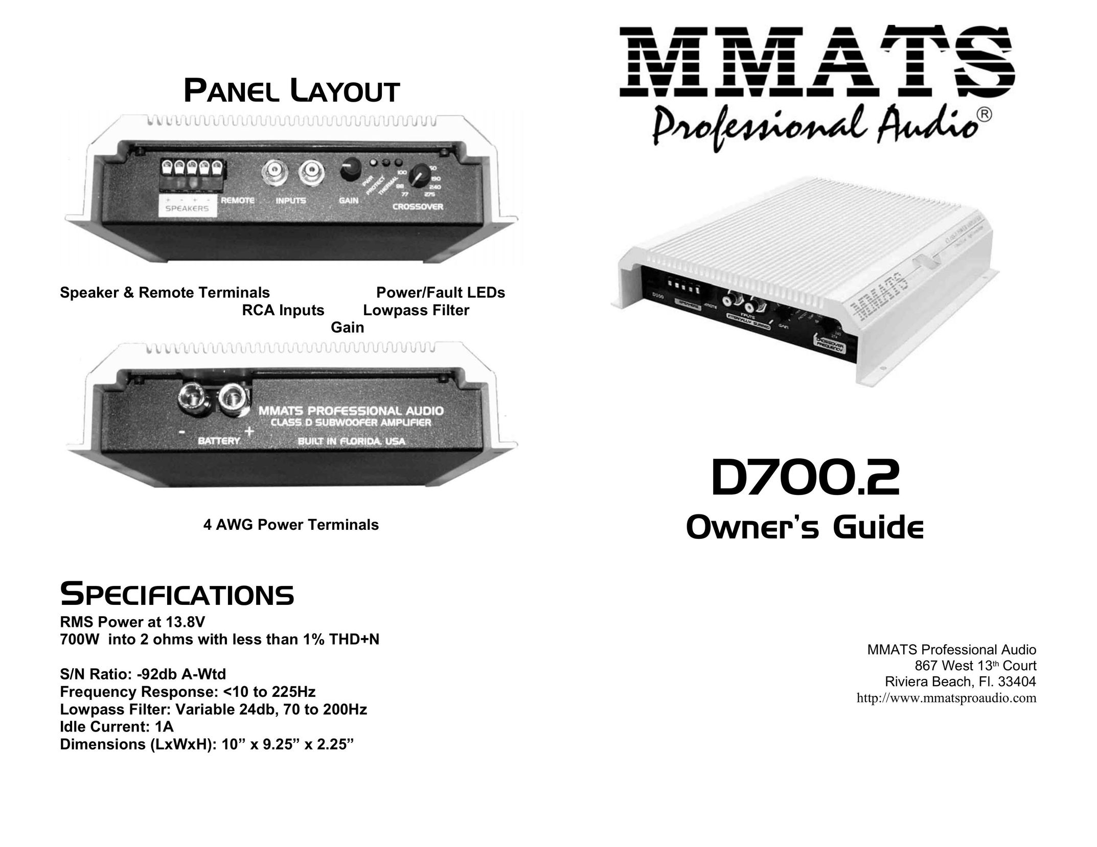 MMATS Professional Audio D700.2 Stereo Amplifier User Manual