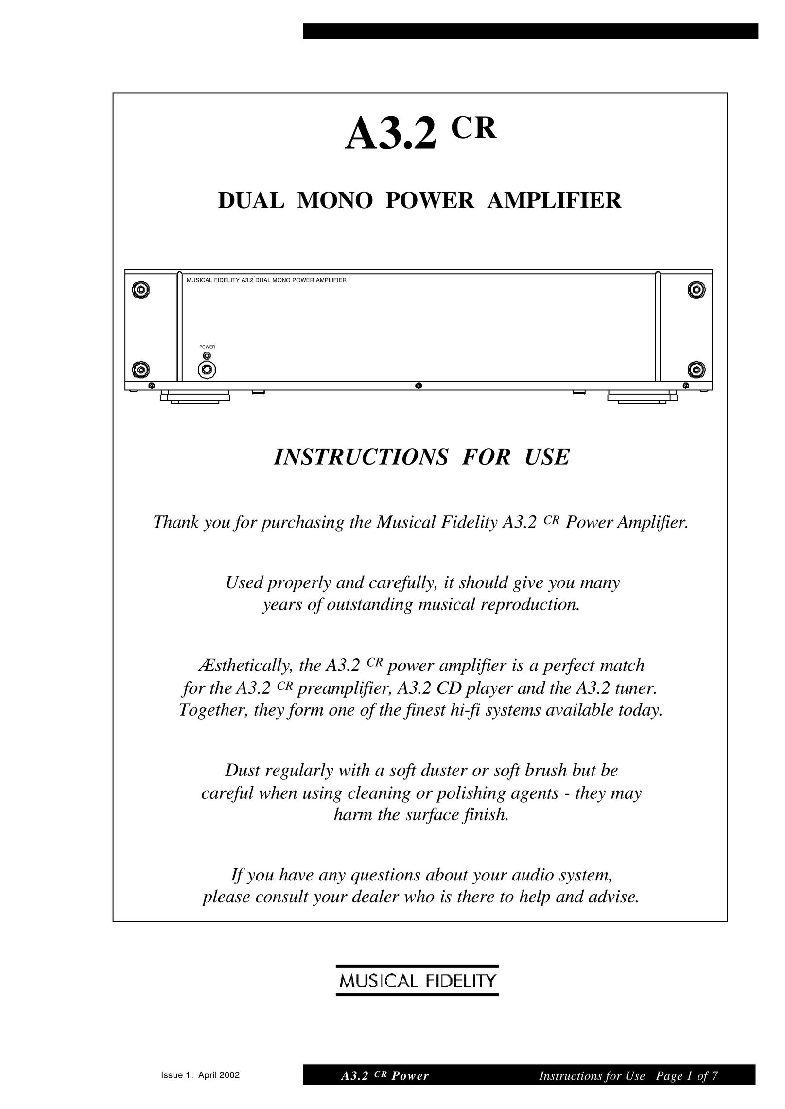 Musical Fidelity A3.2 CR Stereo Amplifier User Manual