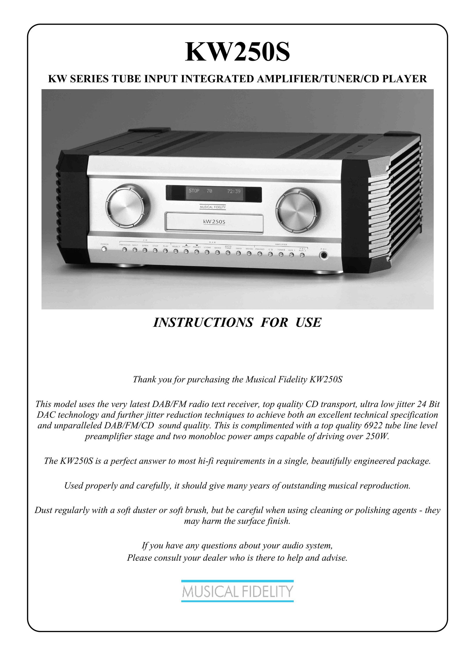Musical Fidelity KW250S Stereo Amplifier User Manual