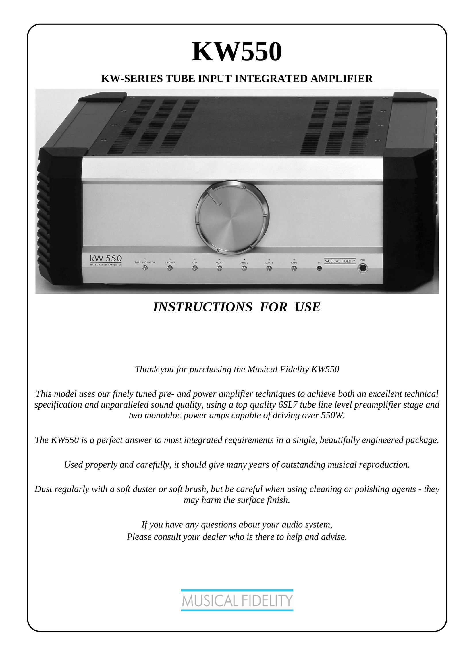 Musical Fidelity KW550 Stereo Amplifier User Manual