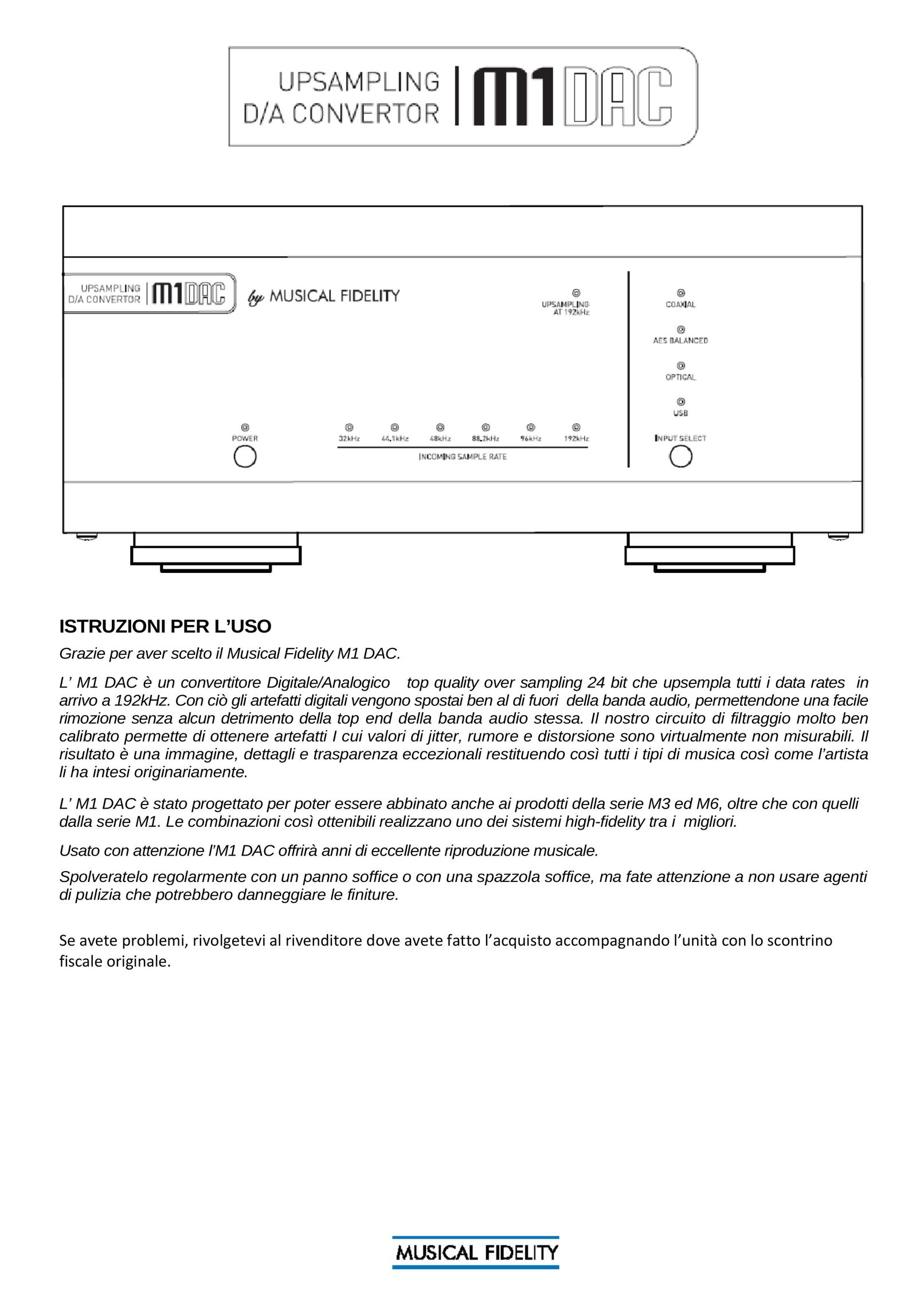 Musical Fidelity M1 DAC Stereo Amplifier User Manual