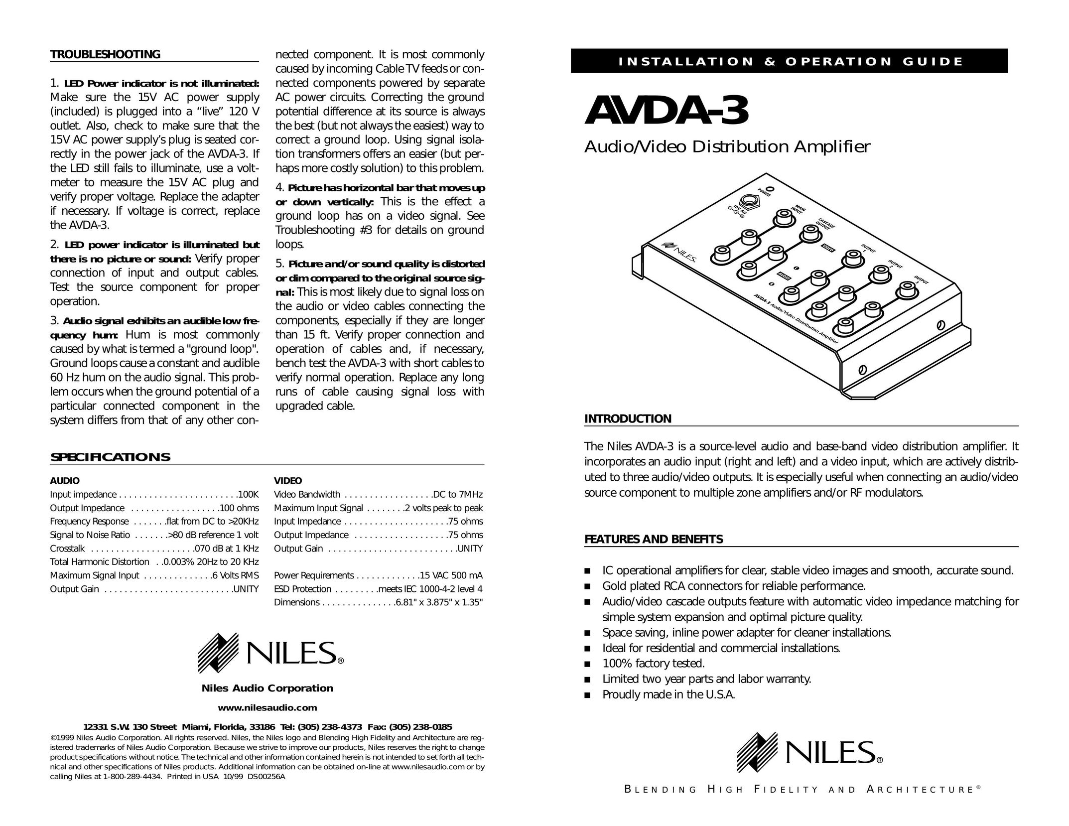 Niles Audio AVDA-3 Stereo Amplifier User Manual