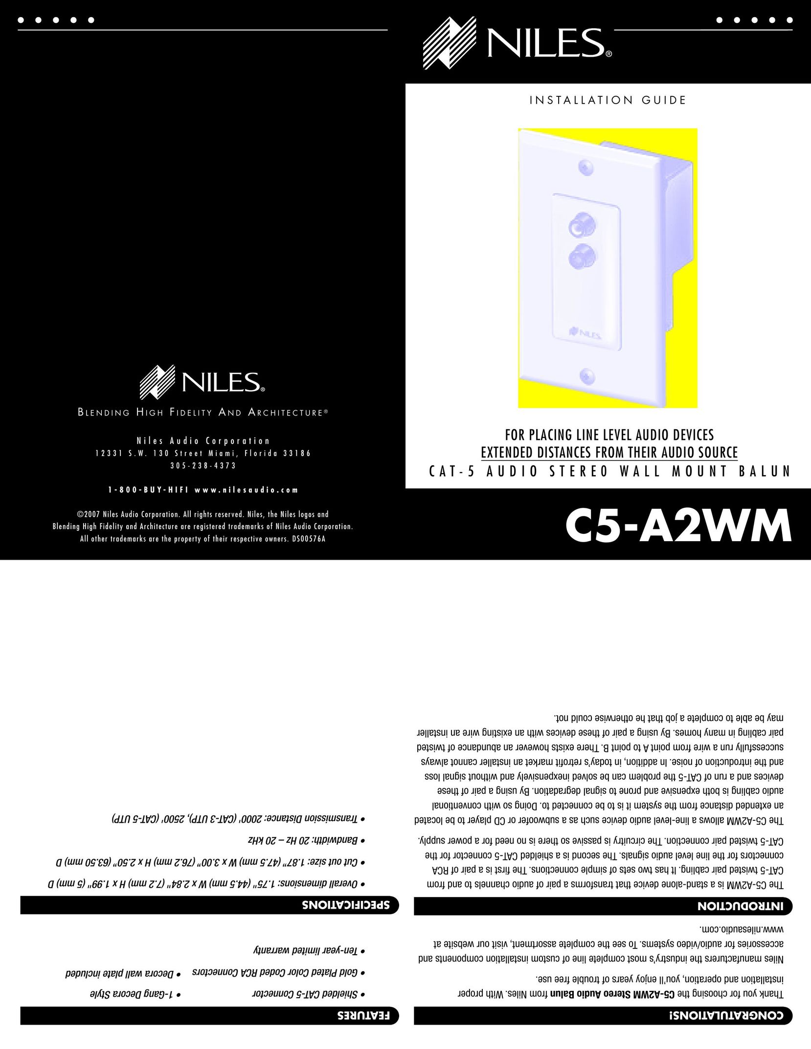 Niles Audio C5-A2WM Stereo Amplifier User Manual