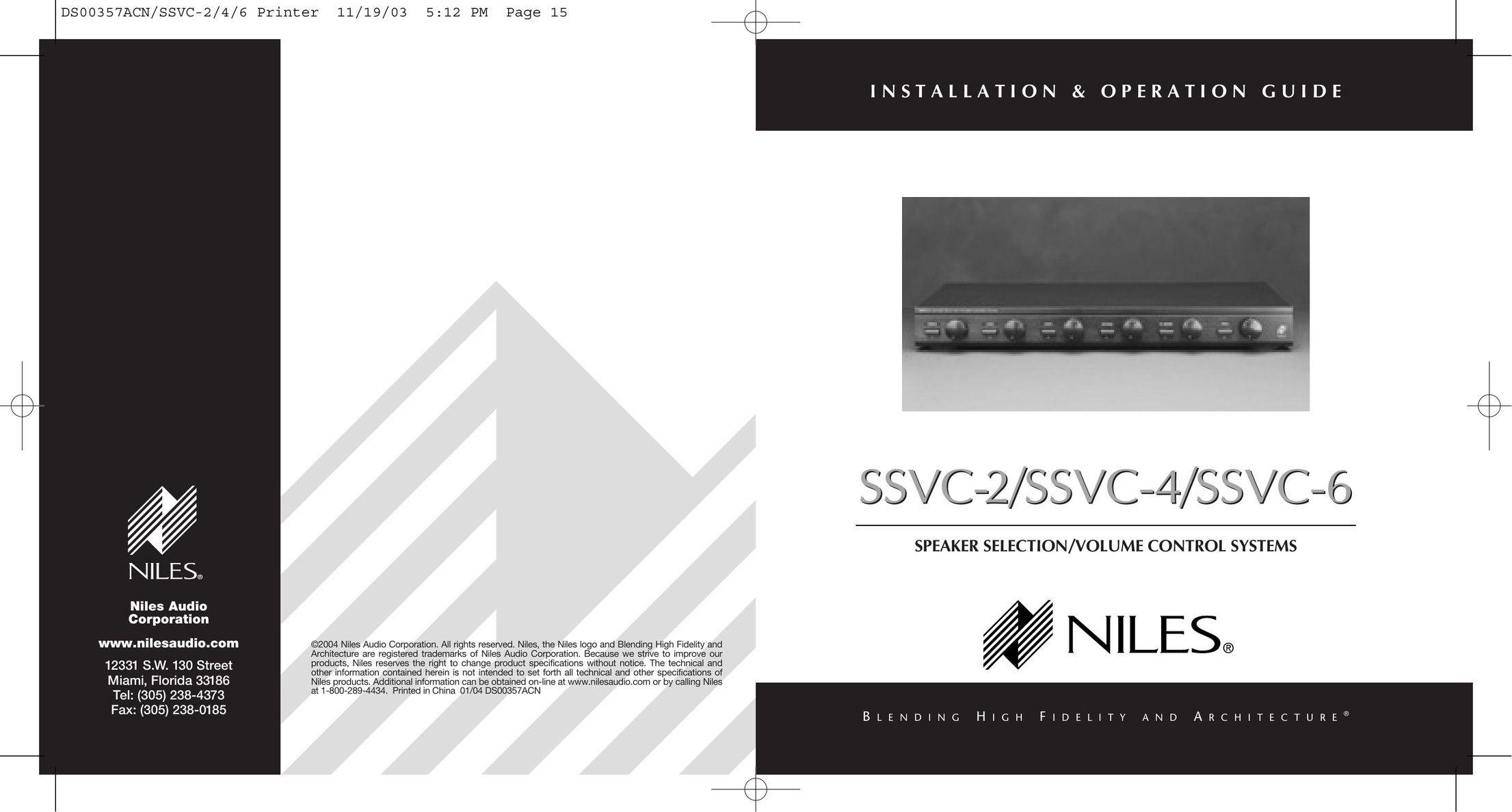 Niles Audio SSVC-2 Stereo Amplifier User Manual